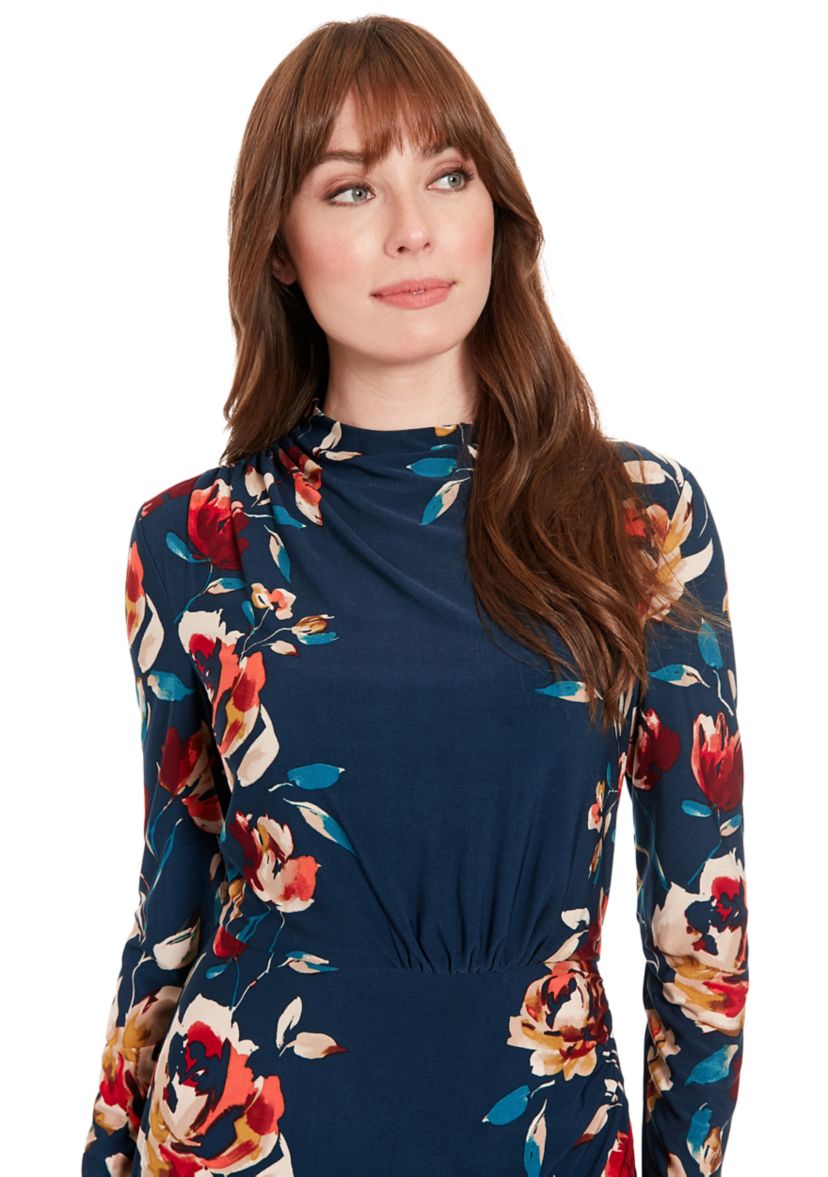 Womens Printed Mock Neck Sheath Dress