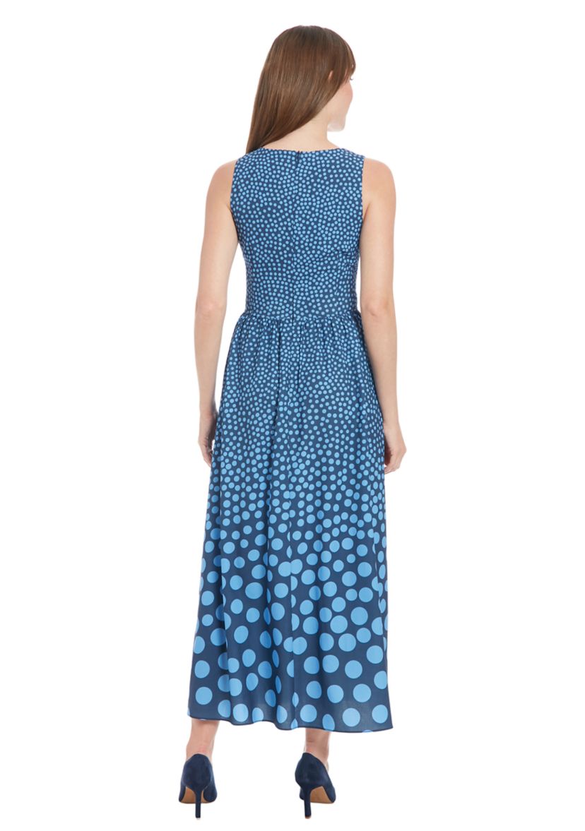 Womens Printed Bubble Crepe V-Neck Smocked Bodice Maxi Dress