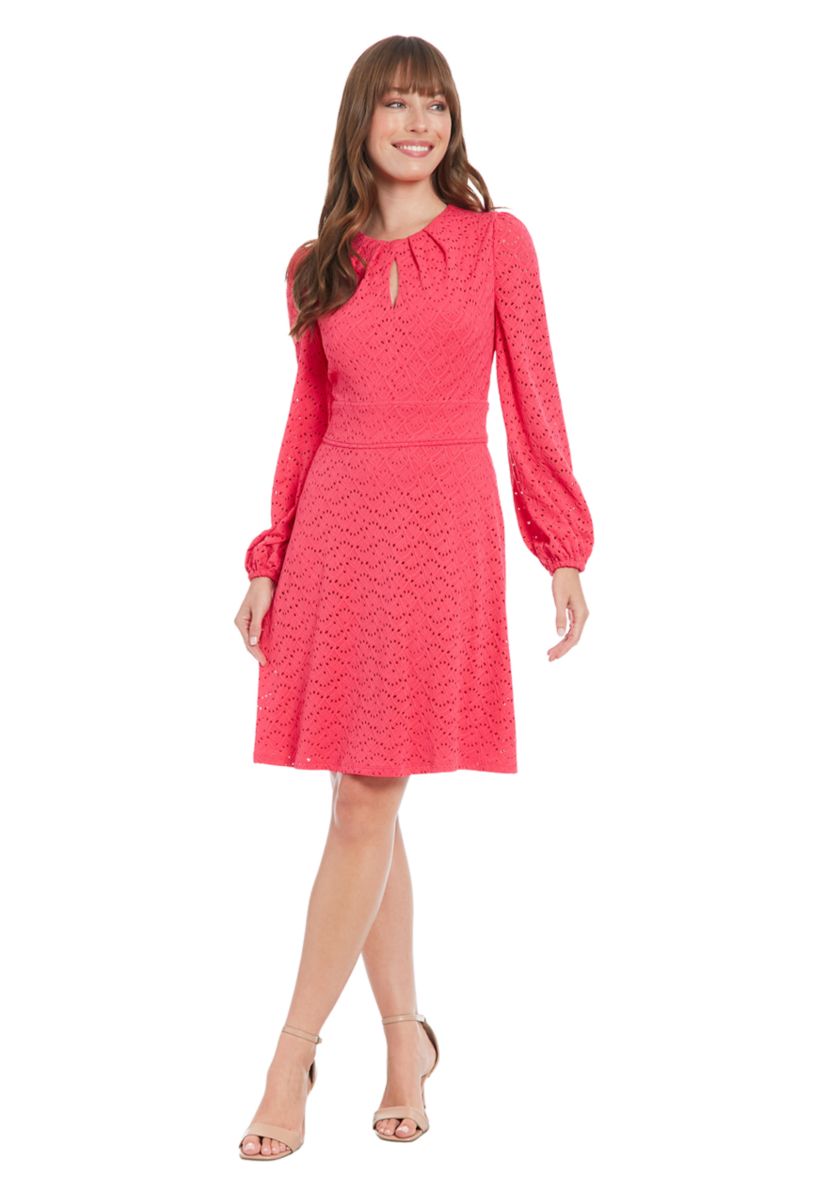 Womens Embroidered Jersey Shell Bishop Sleeve Mini dress