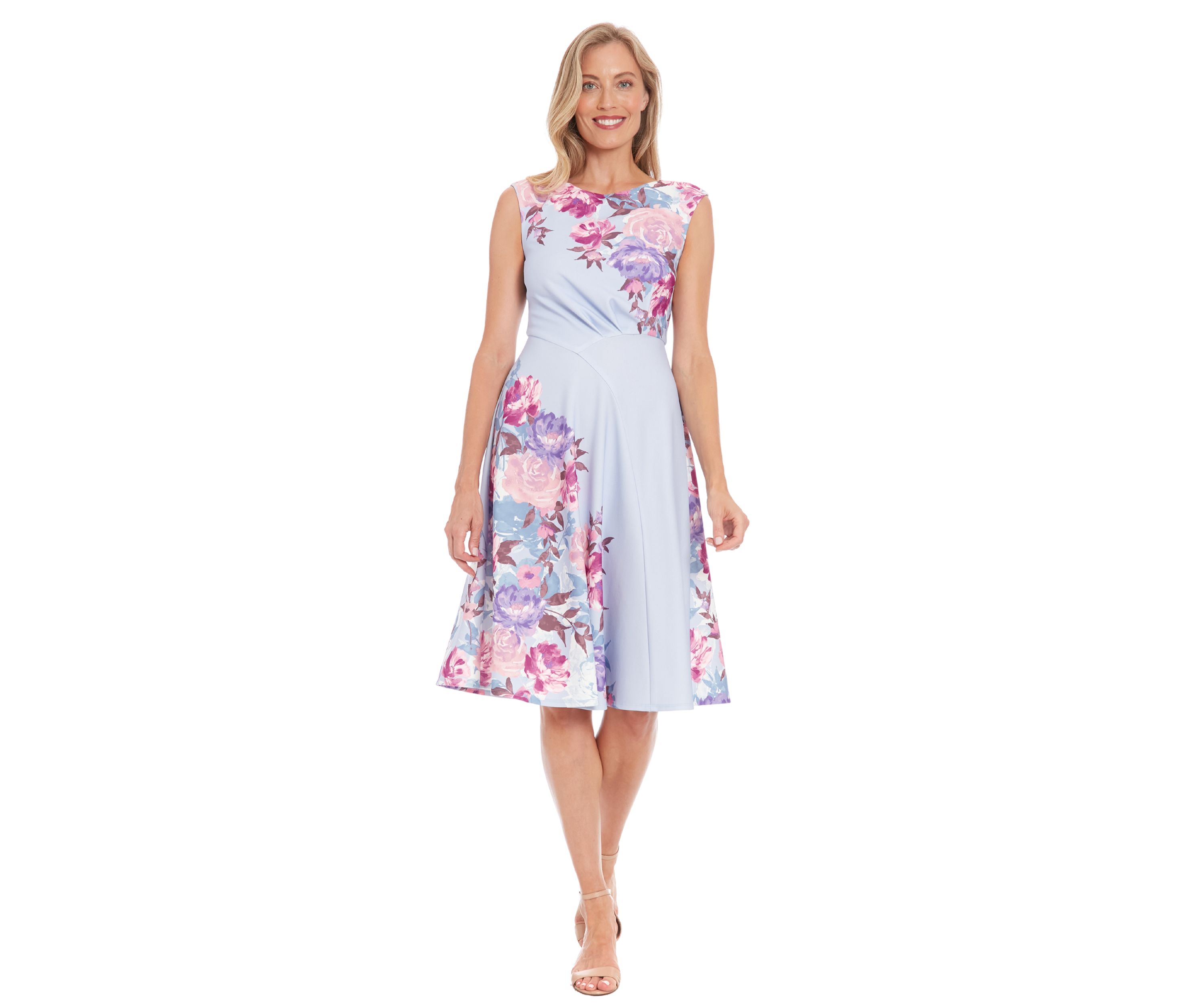 Womens Cap Sleeve Asymmetric Seamed Flare Dress