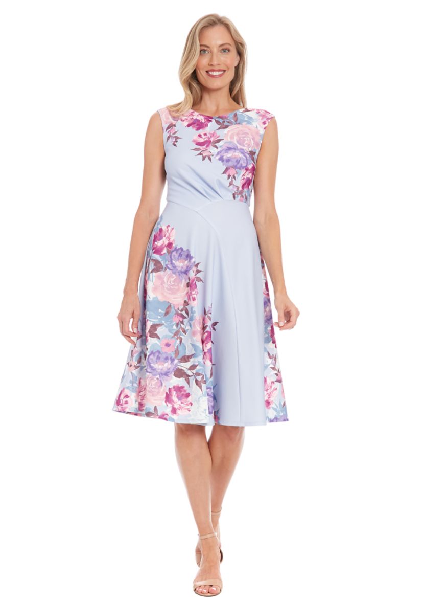 Womens Cap Sleeve Asymmetric Seamed Flare Dress