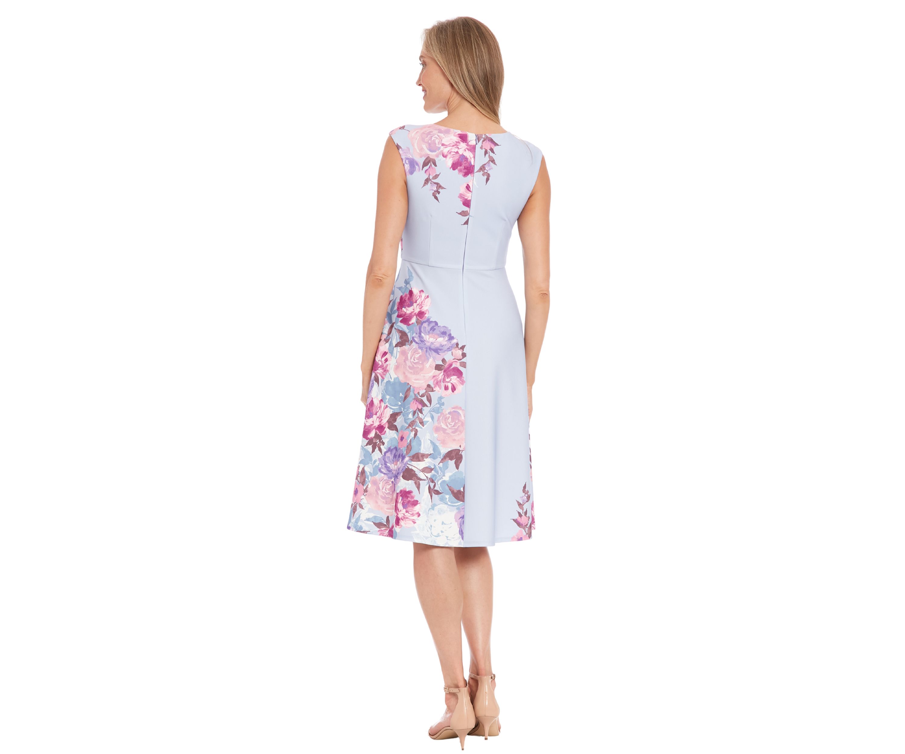 Womens Cap Sleeve Asymmetric Seamed Flare Dress