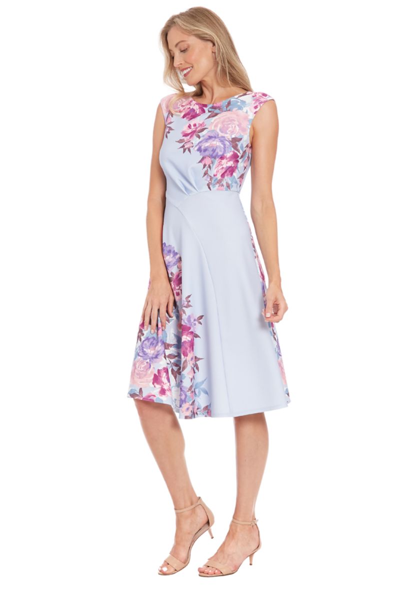 Womens Cap Sleeve Asymmetric Seamed Flare Dress