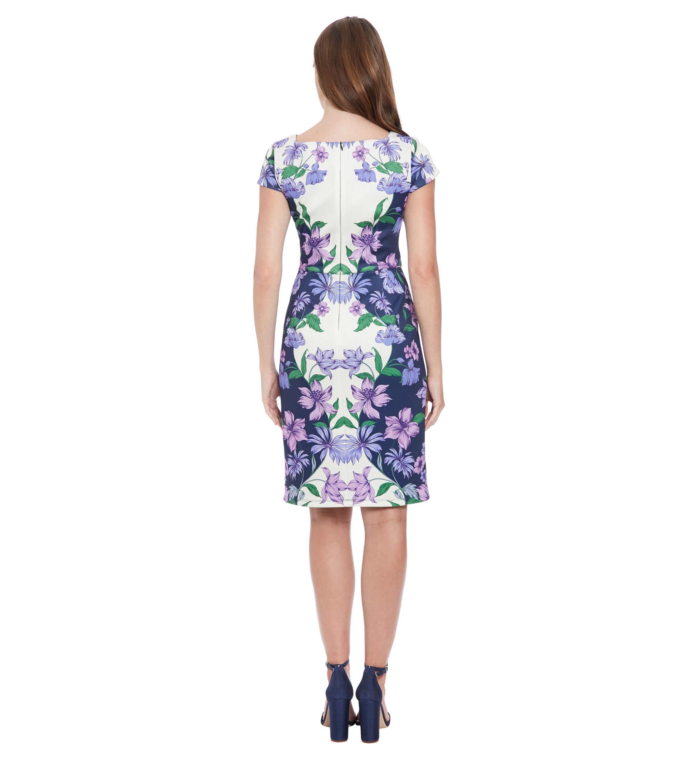 Womens Sleeveless Square Neck Floral Scuba Dress