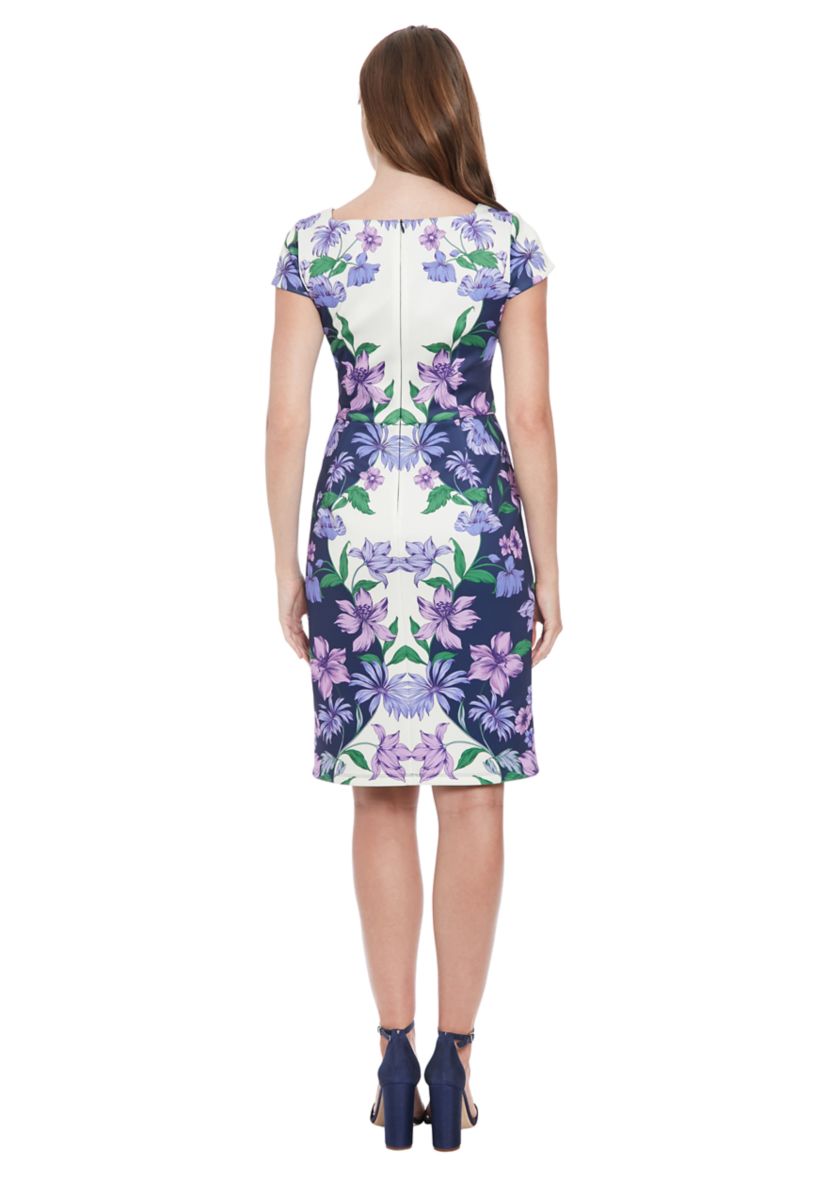 Womens Sleeveless Square Neck Floral Scuba Dress