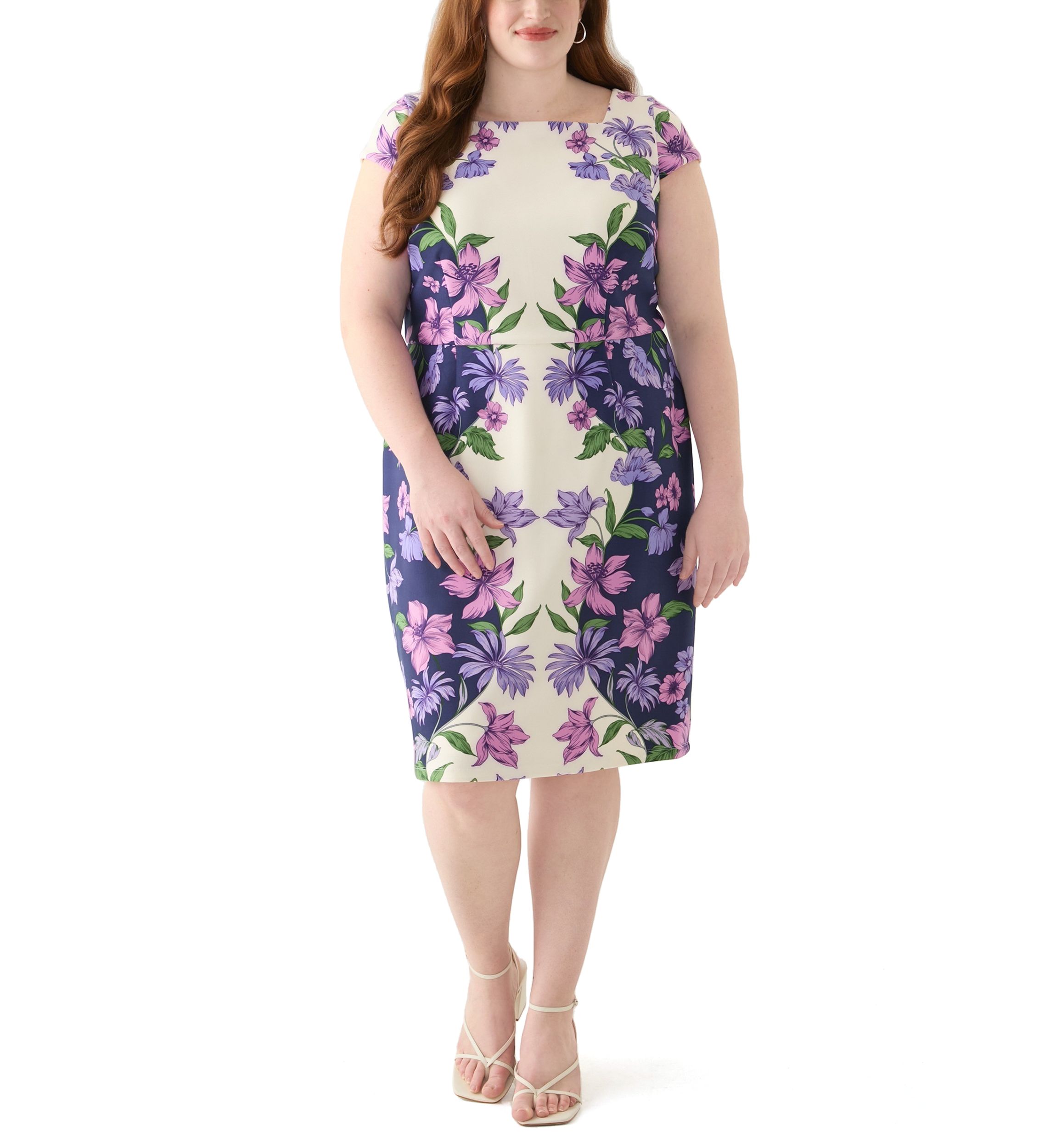 Plus Size Placement Floral Scuba Midi Dress