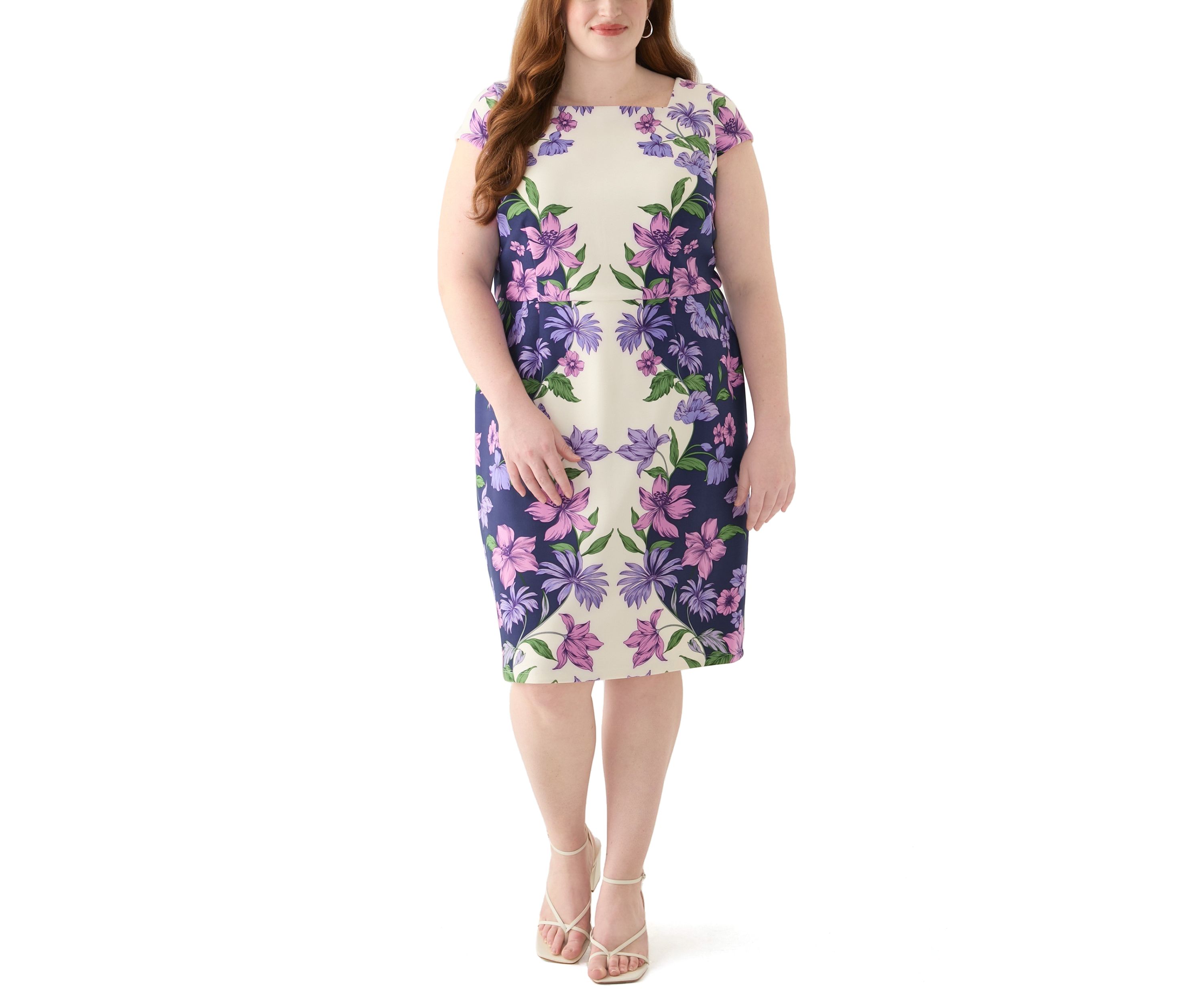 Plus Size Placement Floral Scuba Midi Dress