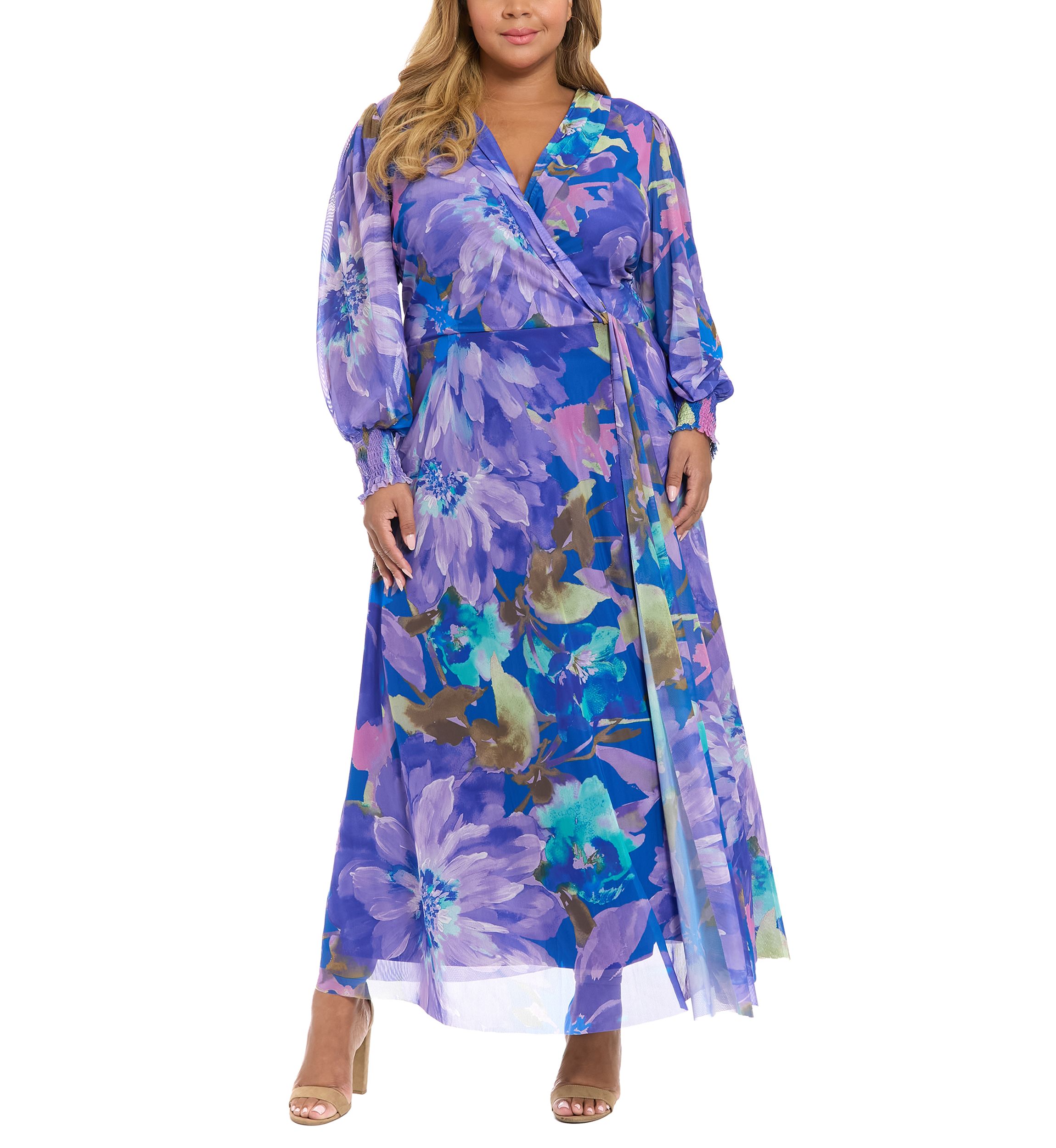 london times dresses maxi London Times Women's Dresses Sleeveless Jewel Neck Pleat Tuck Maxi Dress |  Plus Sizes