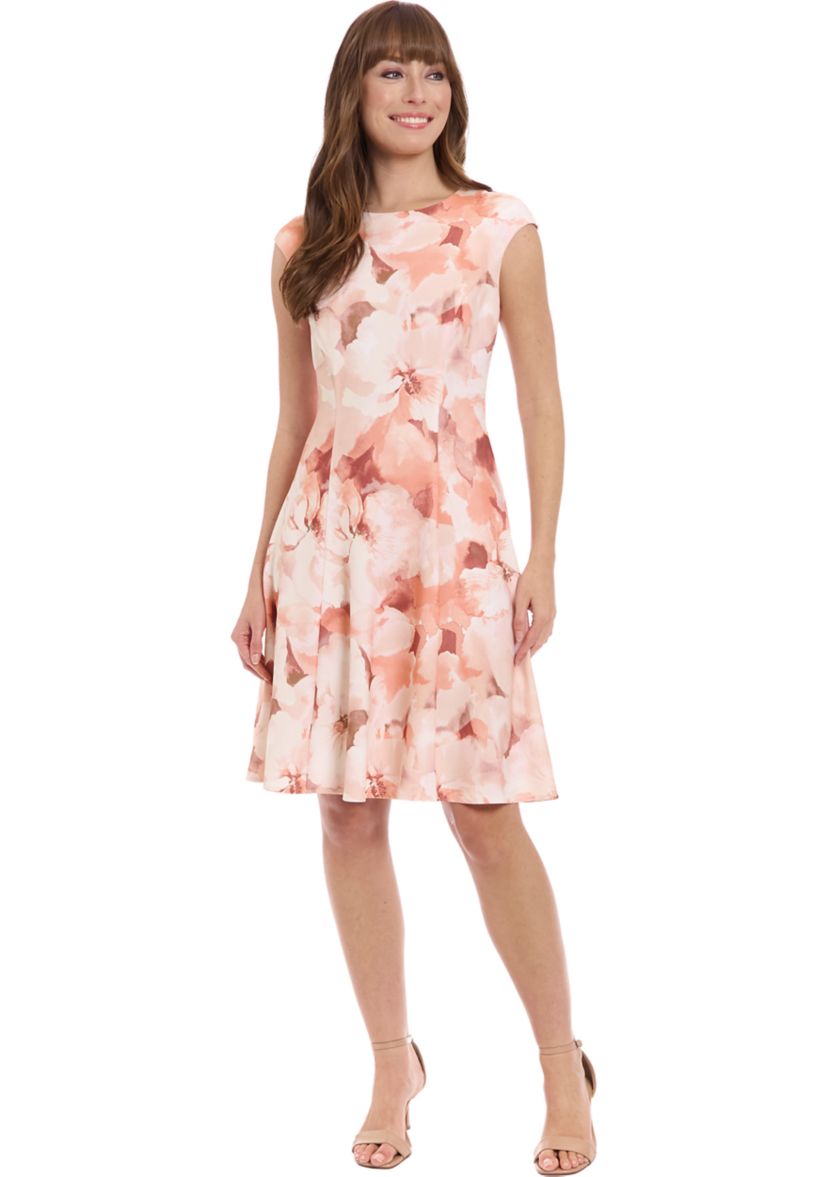 Womens Floral Printed Scuba Crepe Fit and Flare Dress