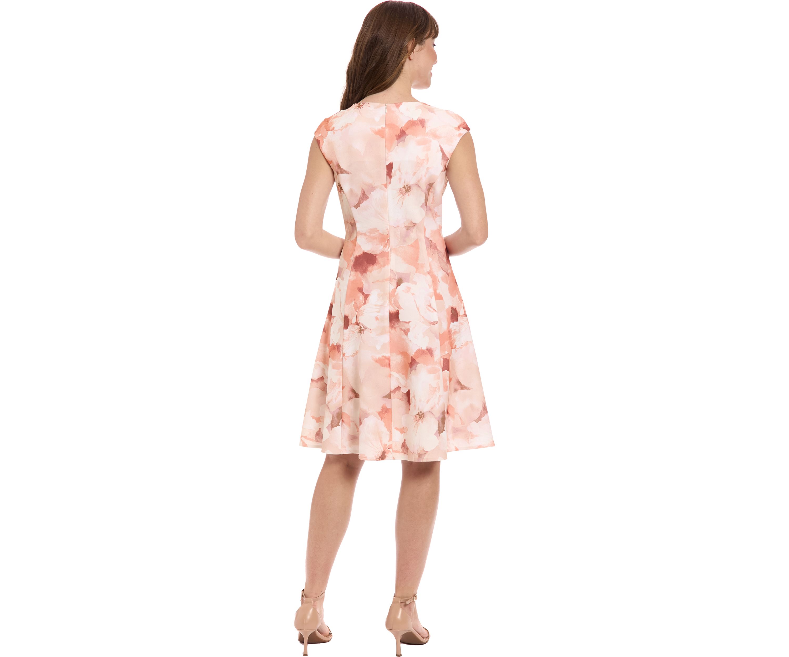 Womens Floral Printed Scuba Crepe Fit and Flare Dress