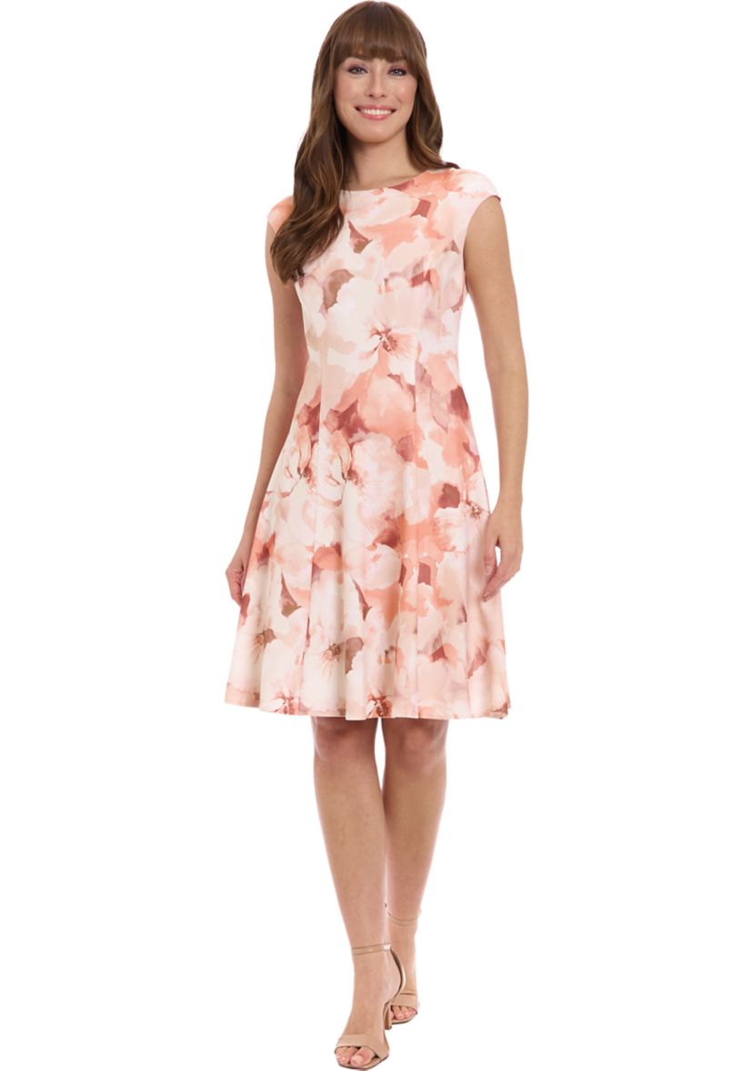 Womens Floral Printed Scuba Crepe Fit and Flare Dress