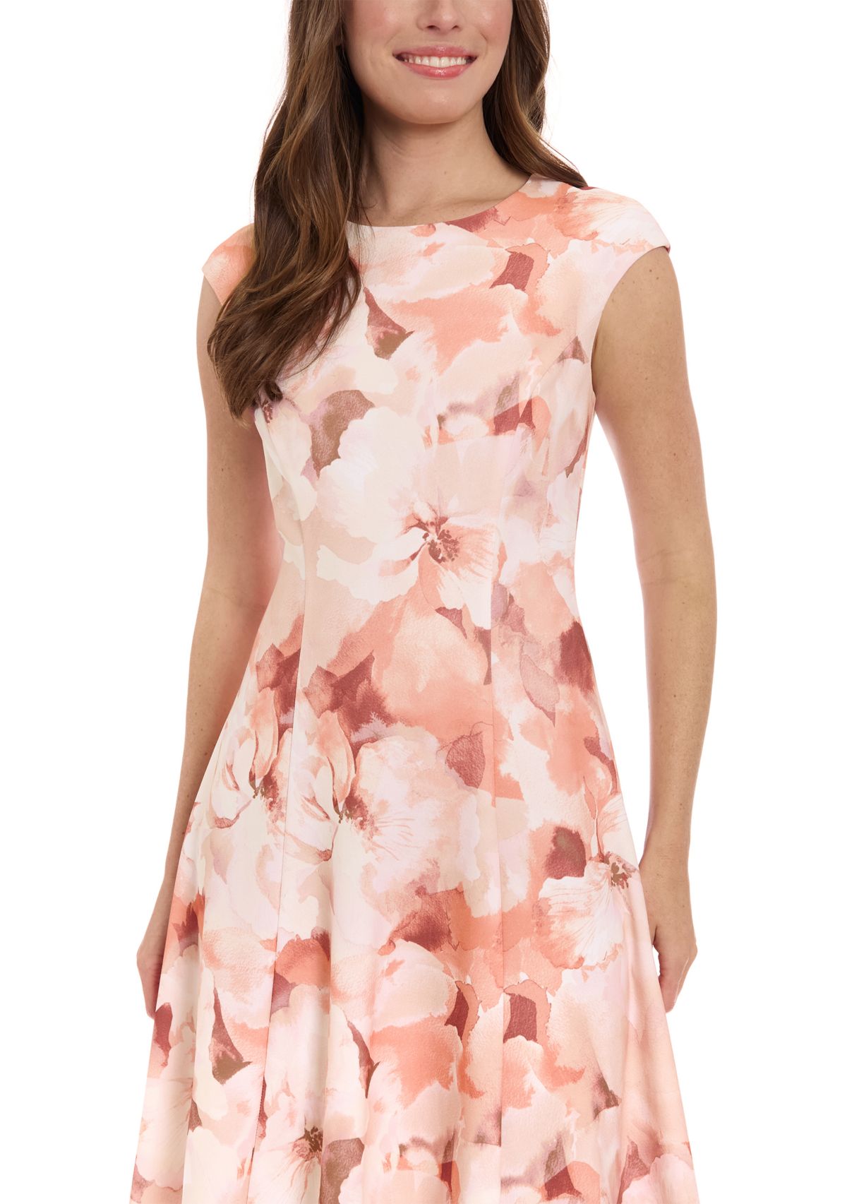 Womens Floral Printed Scuba Crepe Fit and Flare Dress