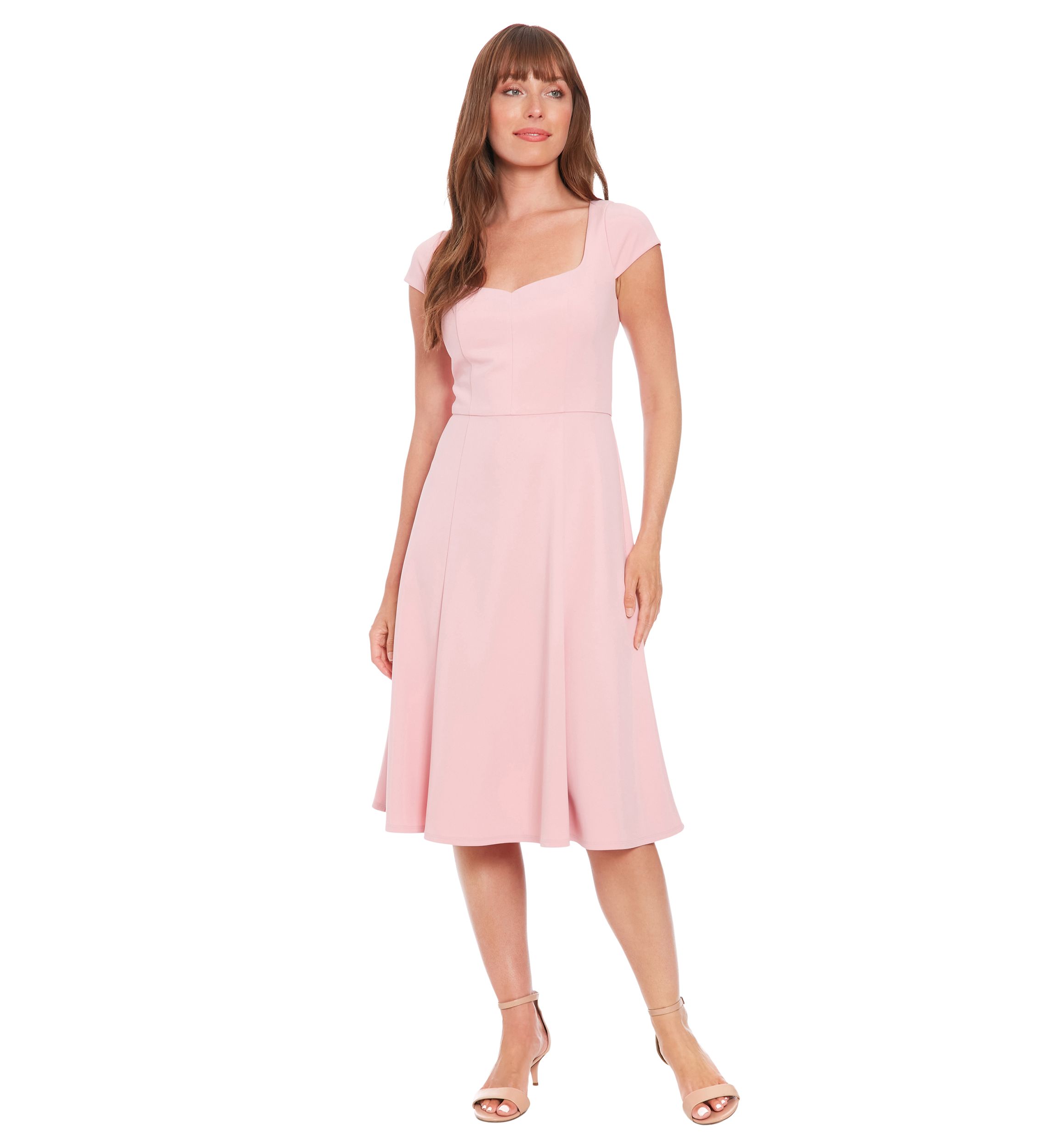 Womens Solid Scuba Crepe Sweetheart Neck Fit and Flare Dress