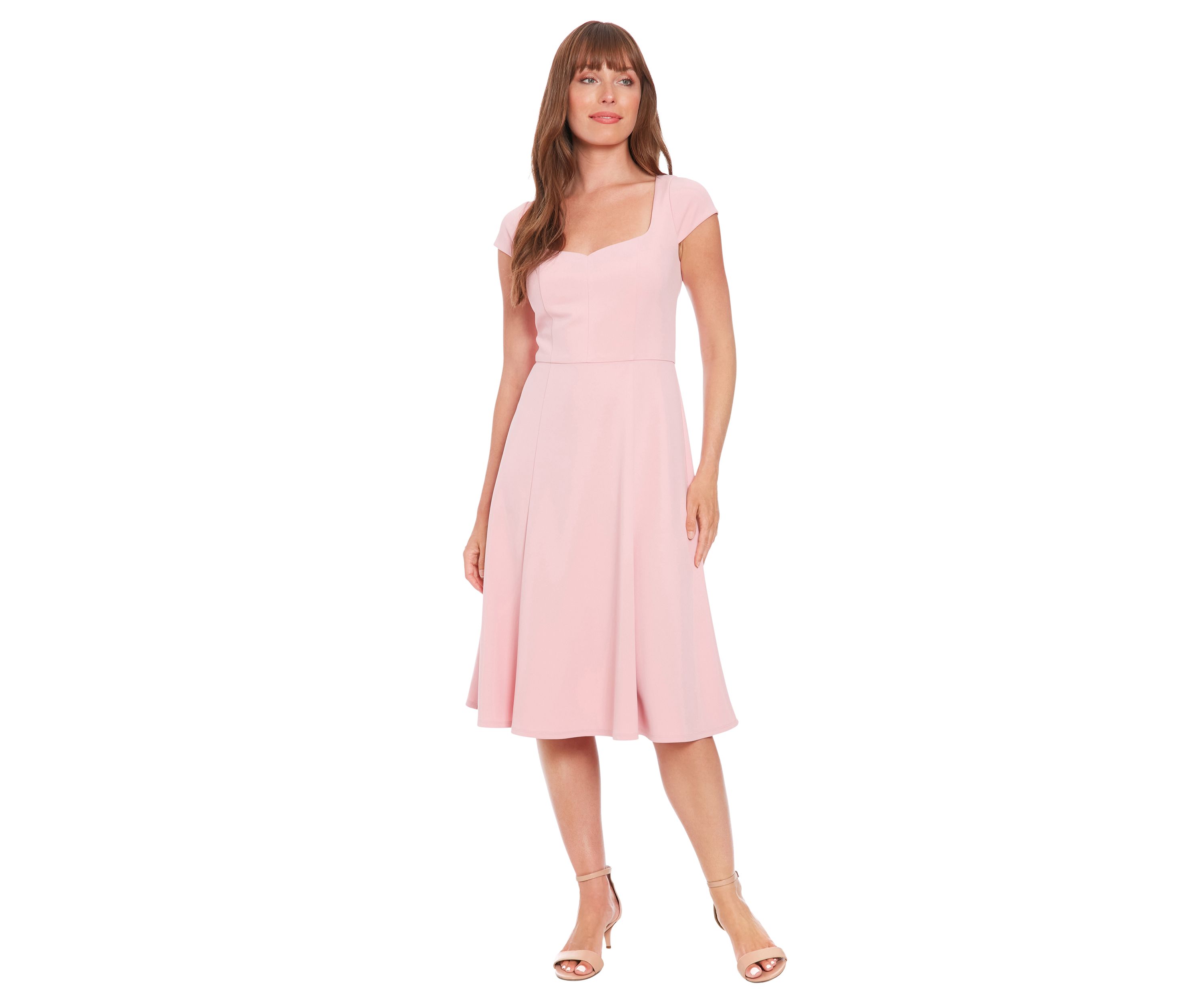 Womens Solid Scuba Crepe Sweetheart Neck Fit and Flare Dress
