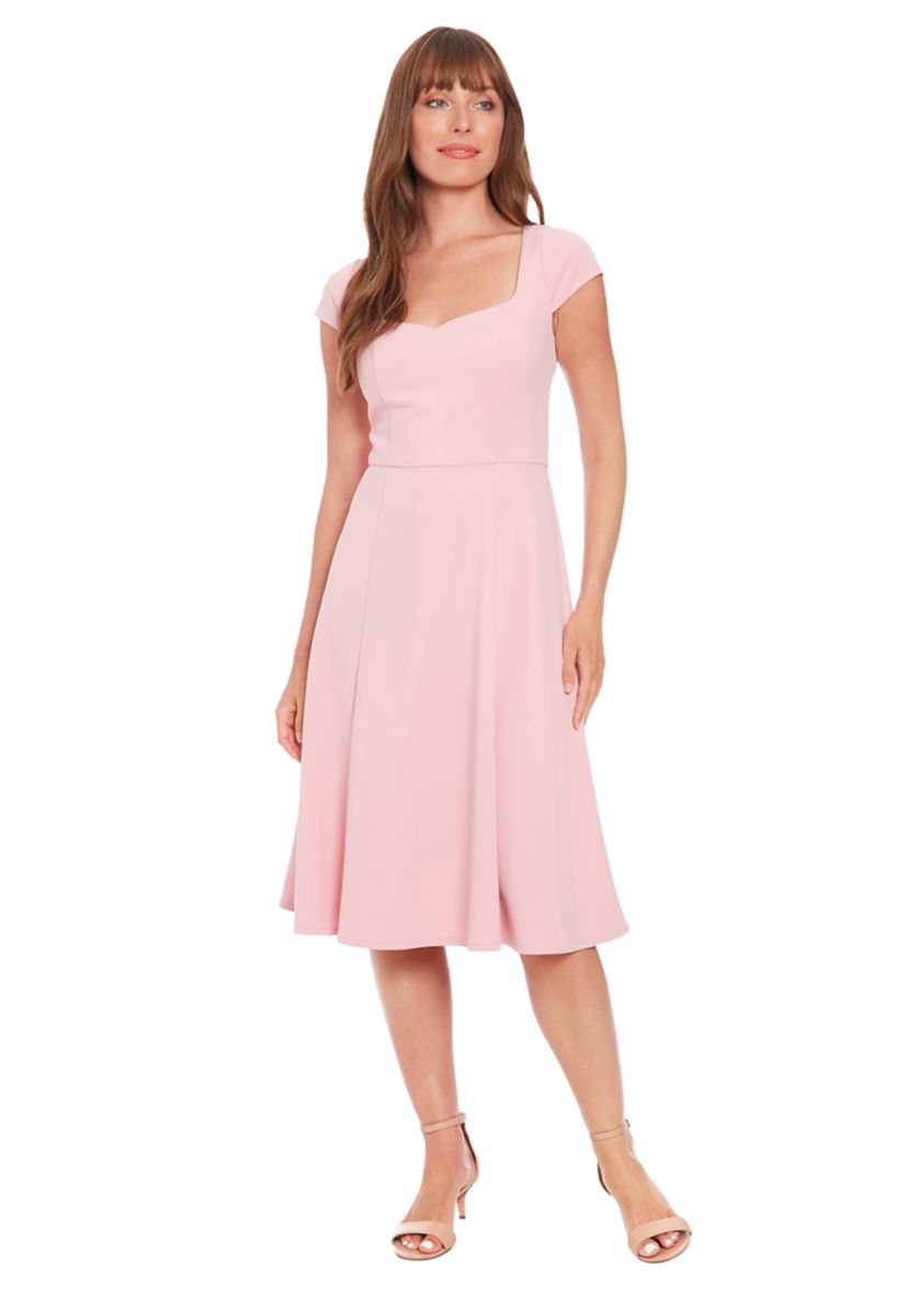 Womens Solid Scuba Crepe Sweetheart Neck Fit and Flare Dress