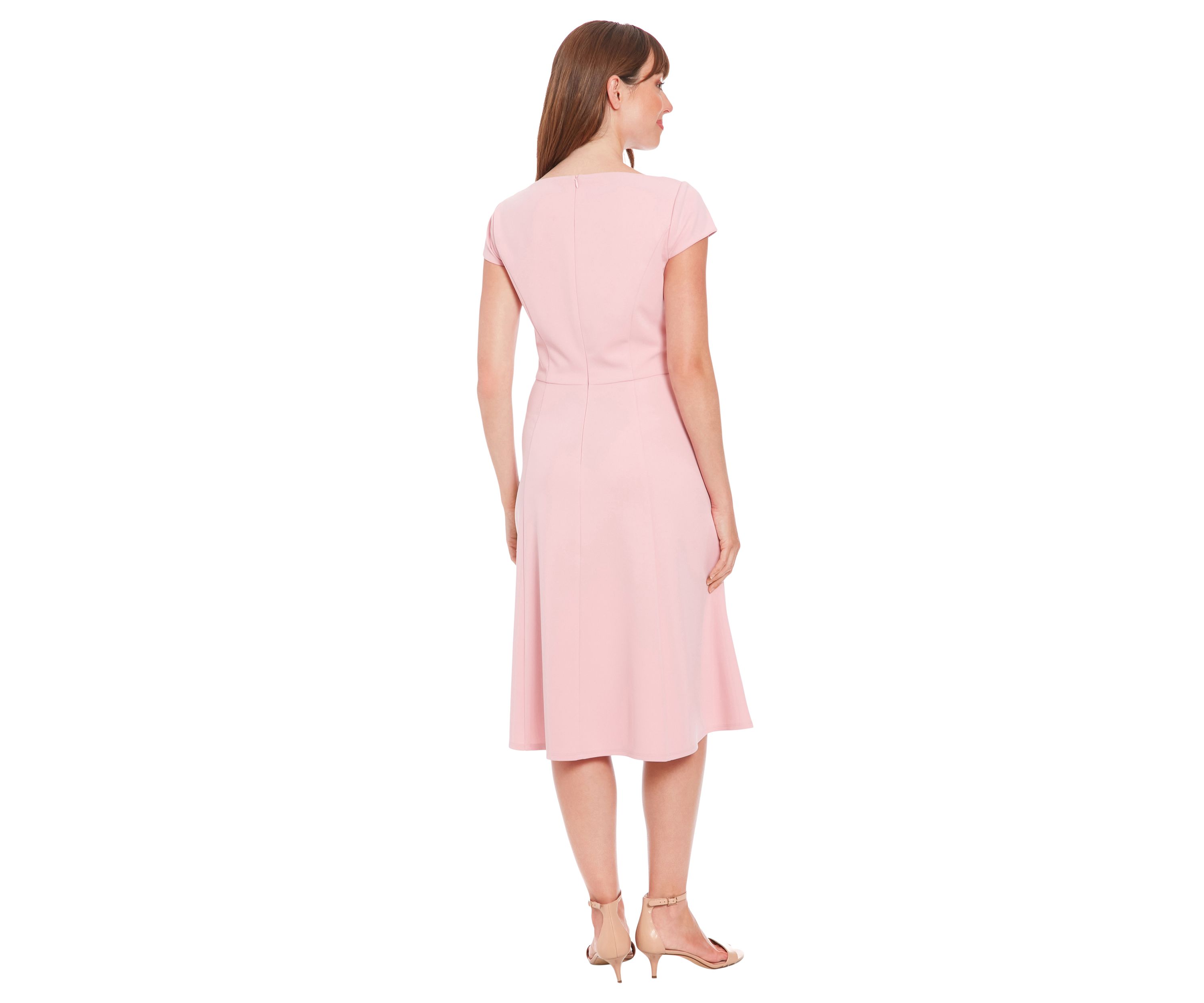 Womens Solid Scuba Crepe Sweetheart Neck Fit and Flare Dress