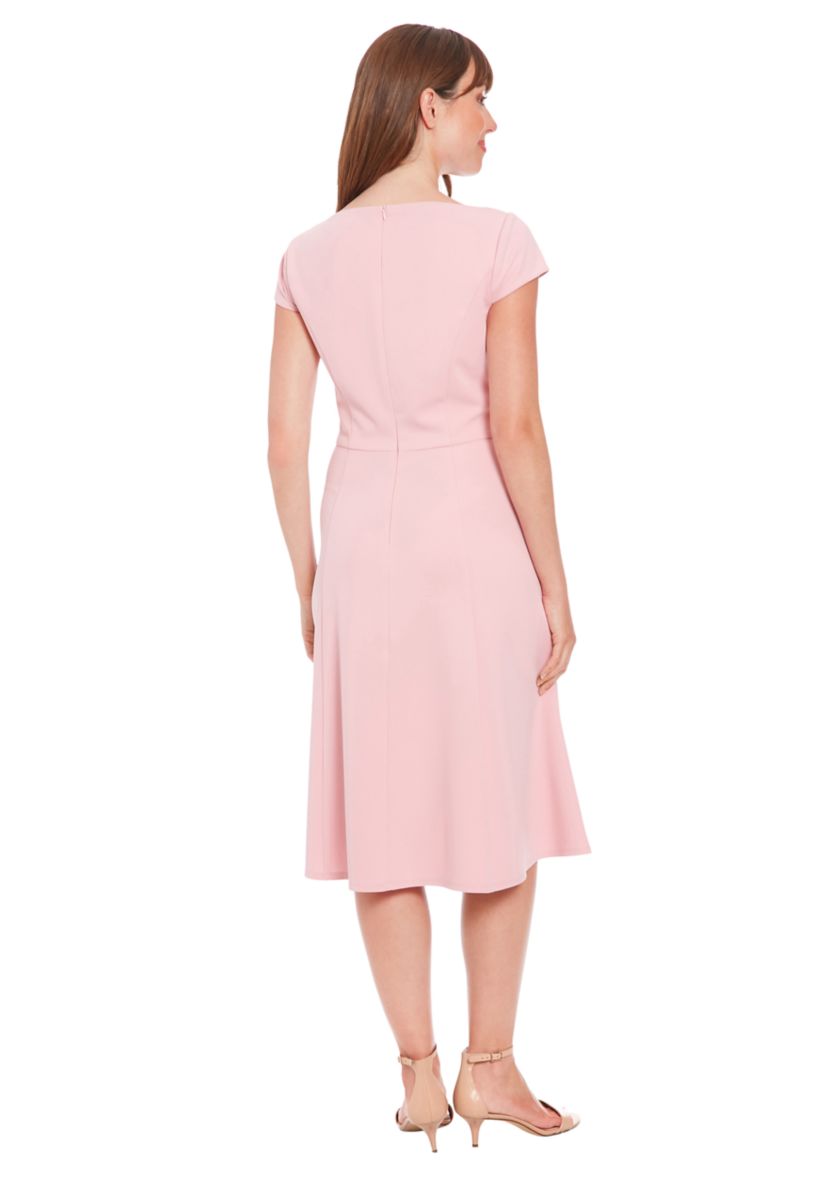 Womens Solid Scuba Crepe Sweetheart Neck Fit and Flare Dress