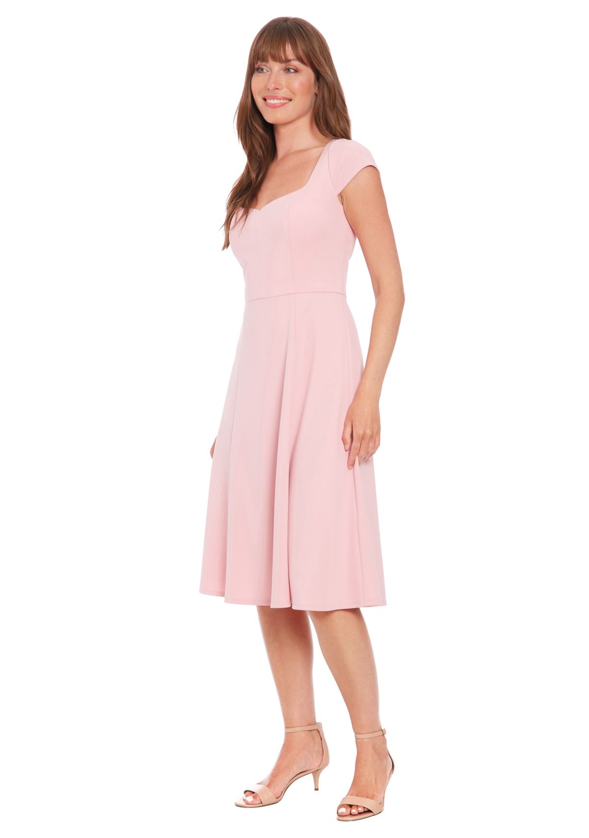 Womens Solid Scuba Crepe Sweetheart Neck Fit and Flare Dress
