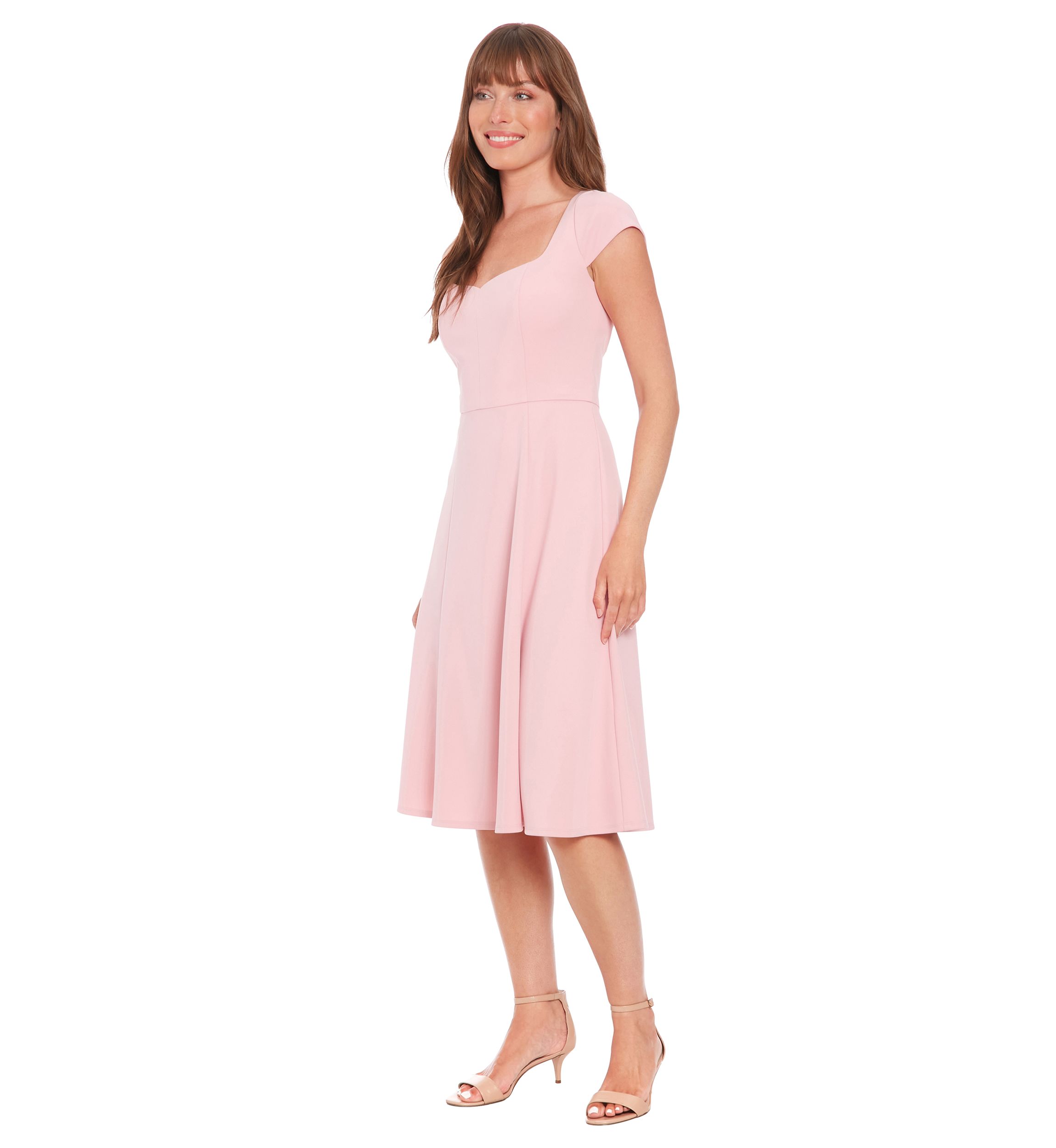 Womens Solid Scuba Crepe Sweetheart Neck Fit and Flare Dress