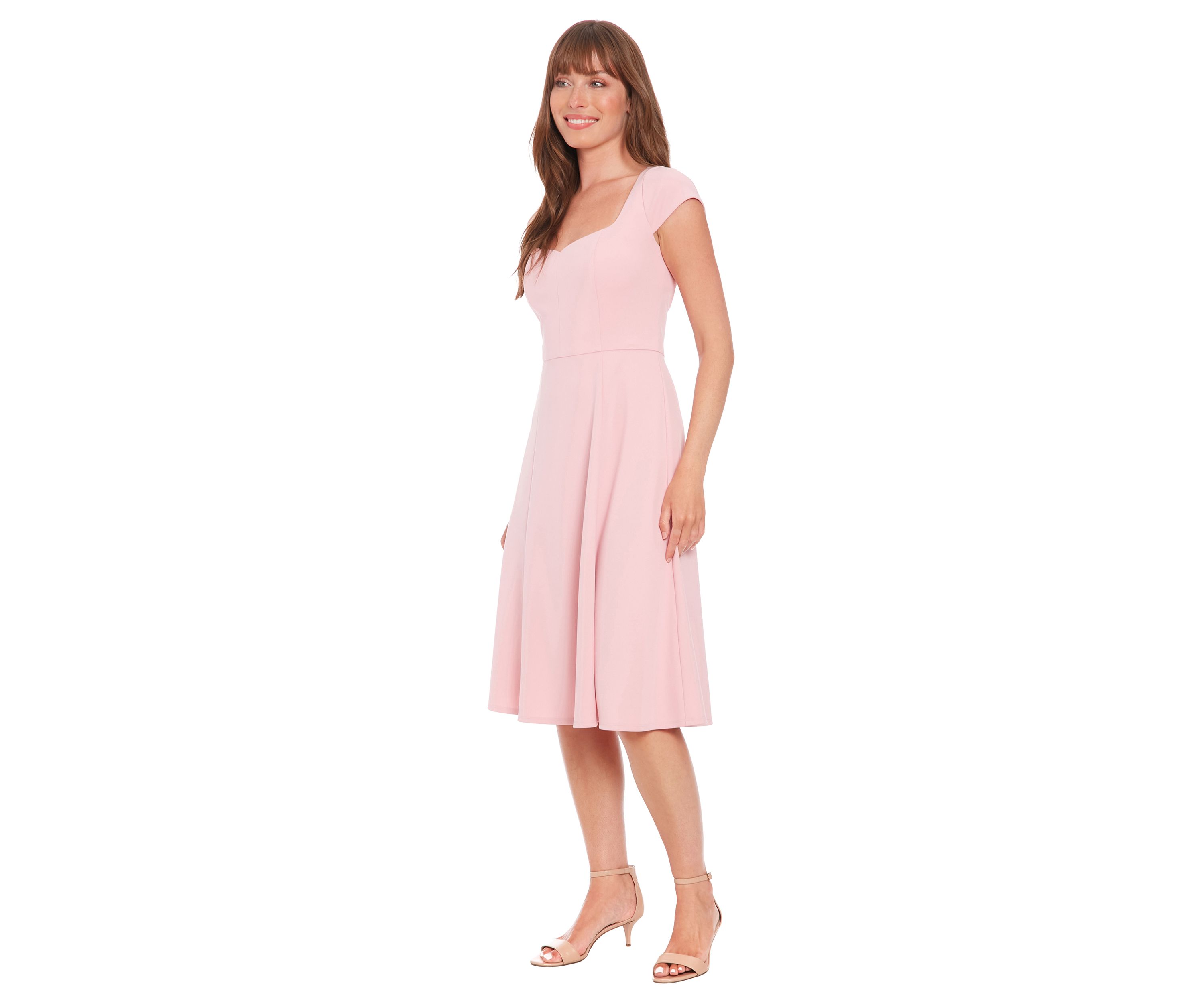 Womens Solid Scuba Crepe Sweetheart Neck Fit and Flare Dress