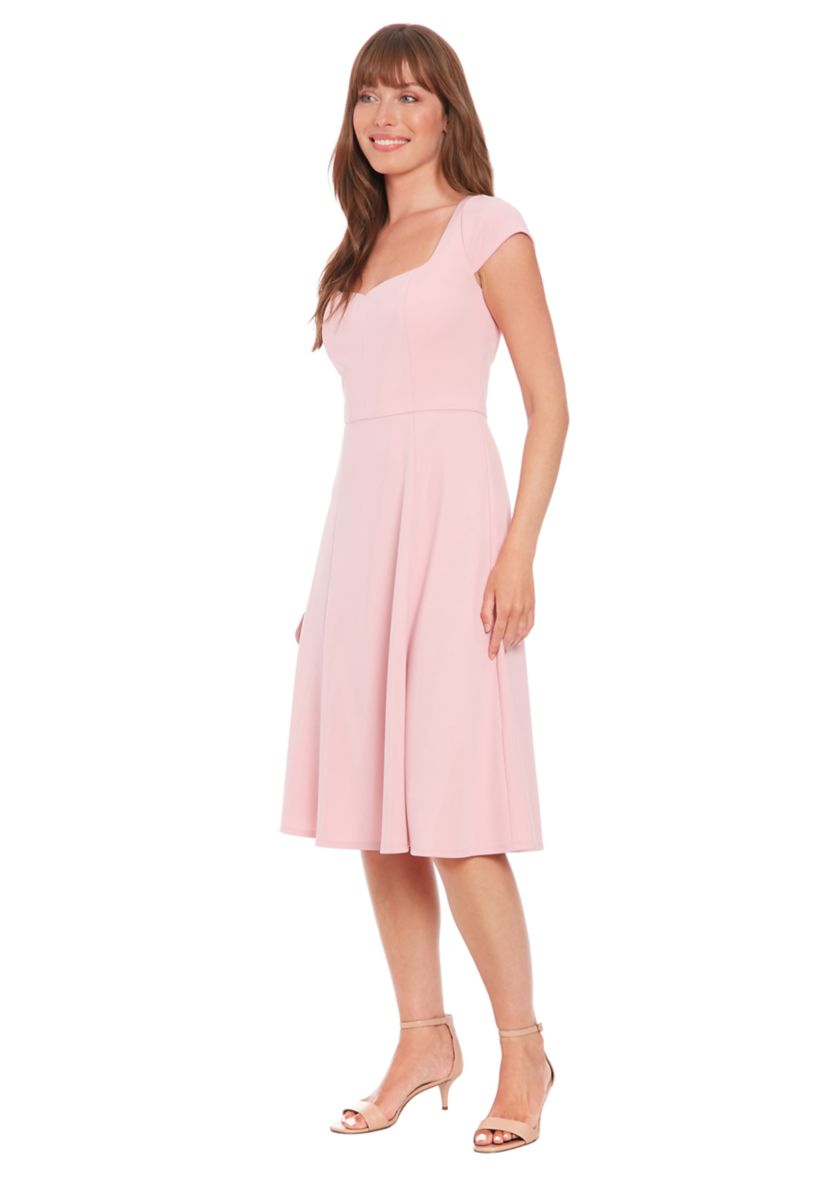 Womens Solid Scuba Crepe Sweetheart Neck Fit and Flare Dress