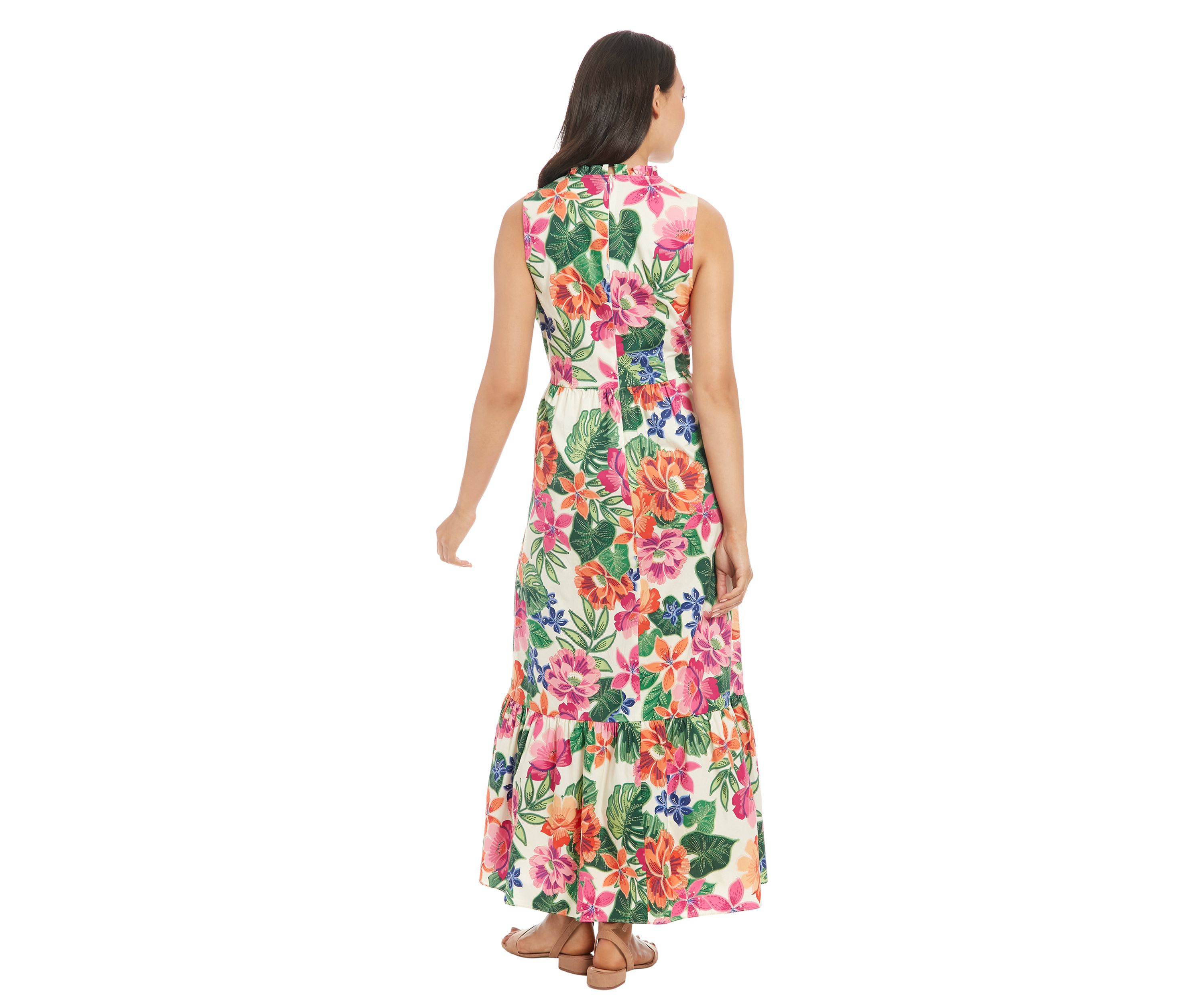 Womens Sleeveless Mock Neck Floral Print Maxi Dress