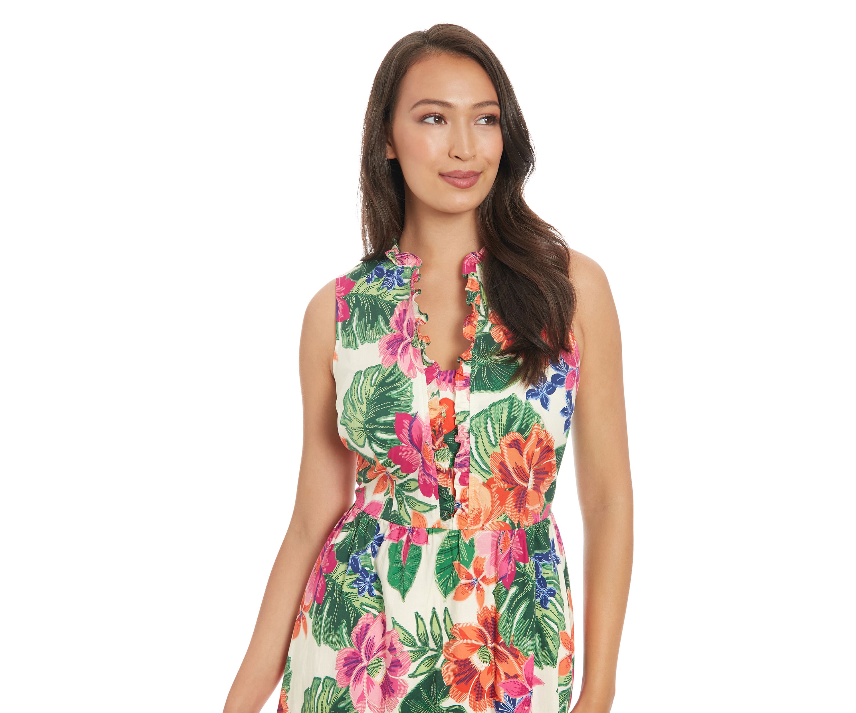 Womens Sleeveless Mock Neck Floral Print Maxi Dress