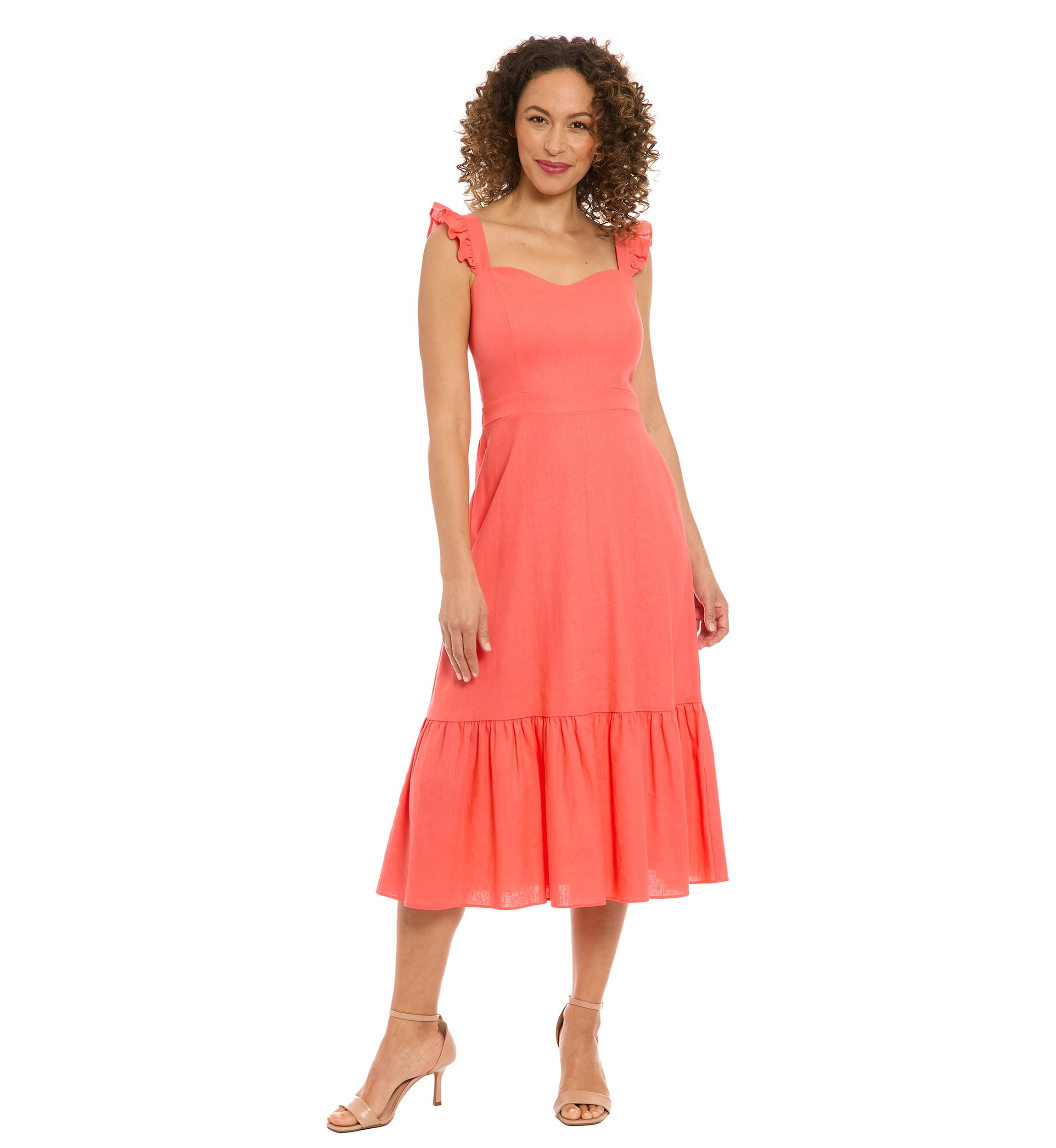 Womens Sleeveless Sweetheart Neck Linen A-Line Dress