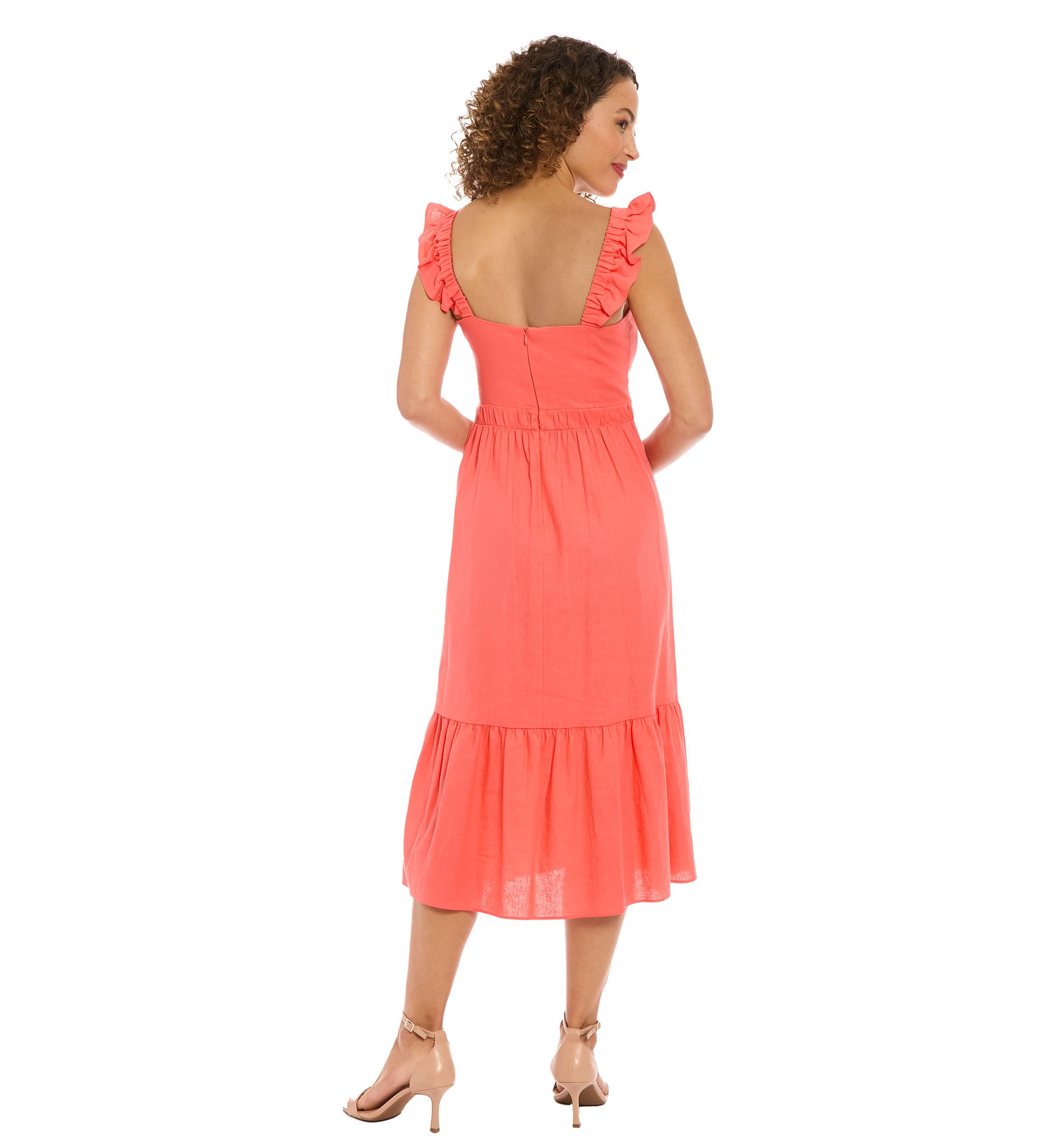 Womens Sleeveless Sweetheart Neck Linen A-Line Dress