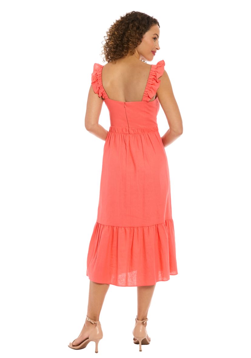 Womens Sleeveless Sweetheart Neck Linen A-Line Dress