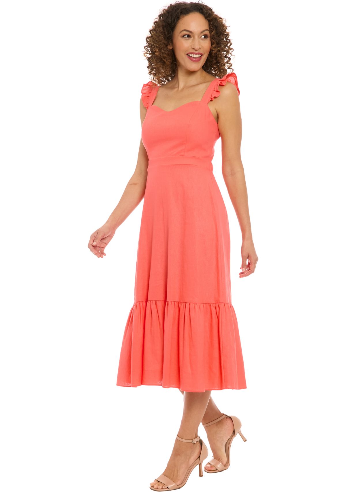 Womens Sleeveless Sweetheart Neck Linen A-Line Dress