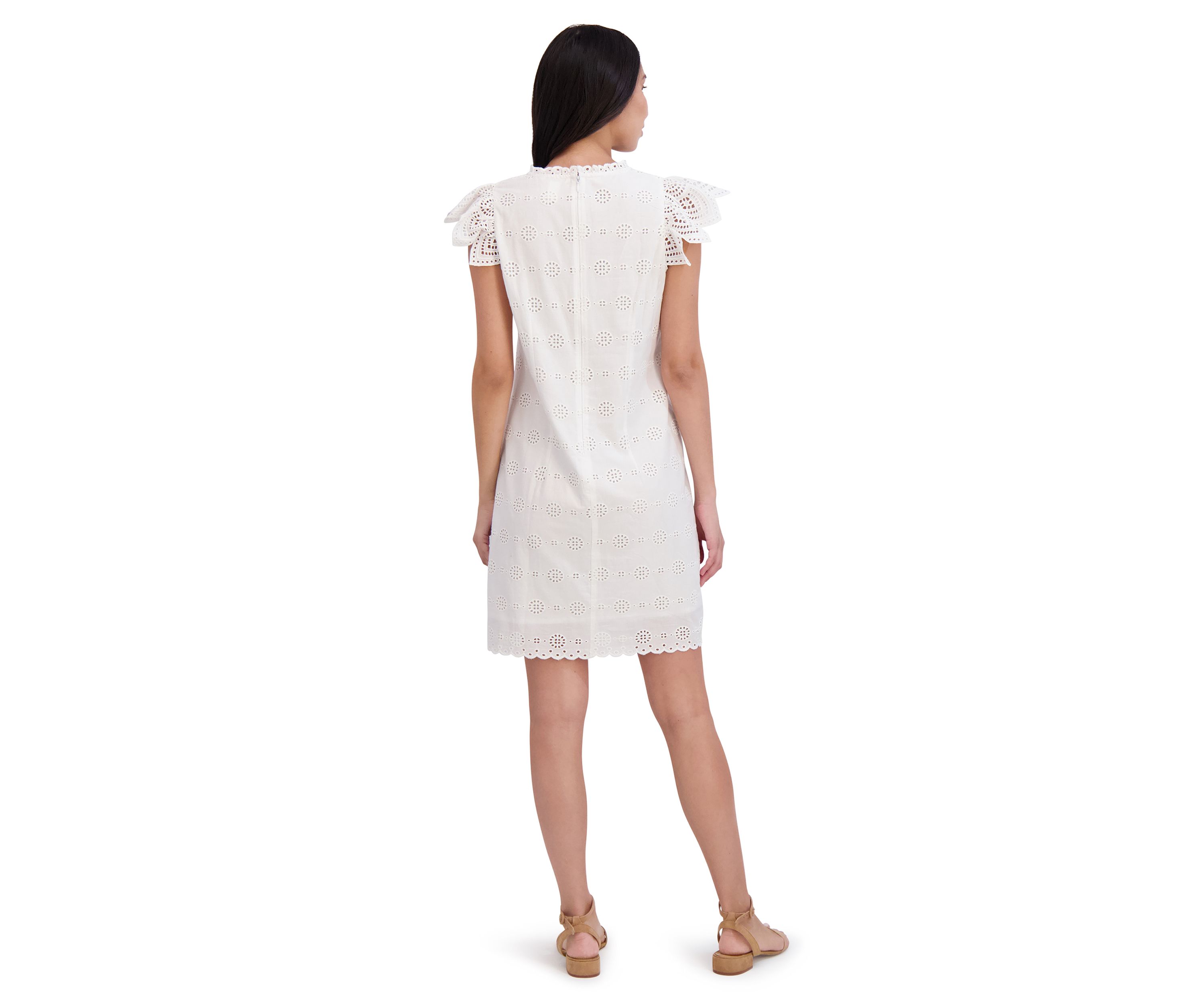 Ruffle Split Neck Ruffle Sleeve Shift Dress