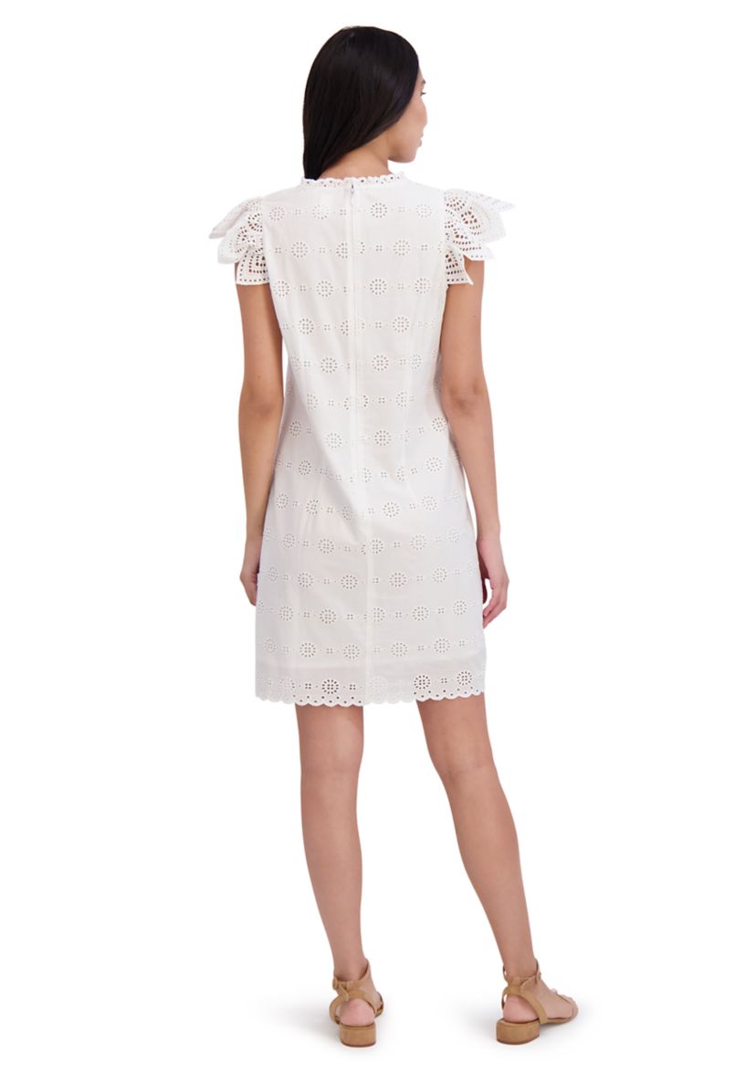 Ruffle Split Neck Ruffle Sleeve Shift Dress