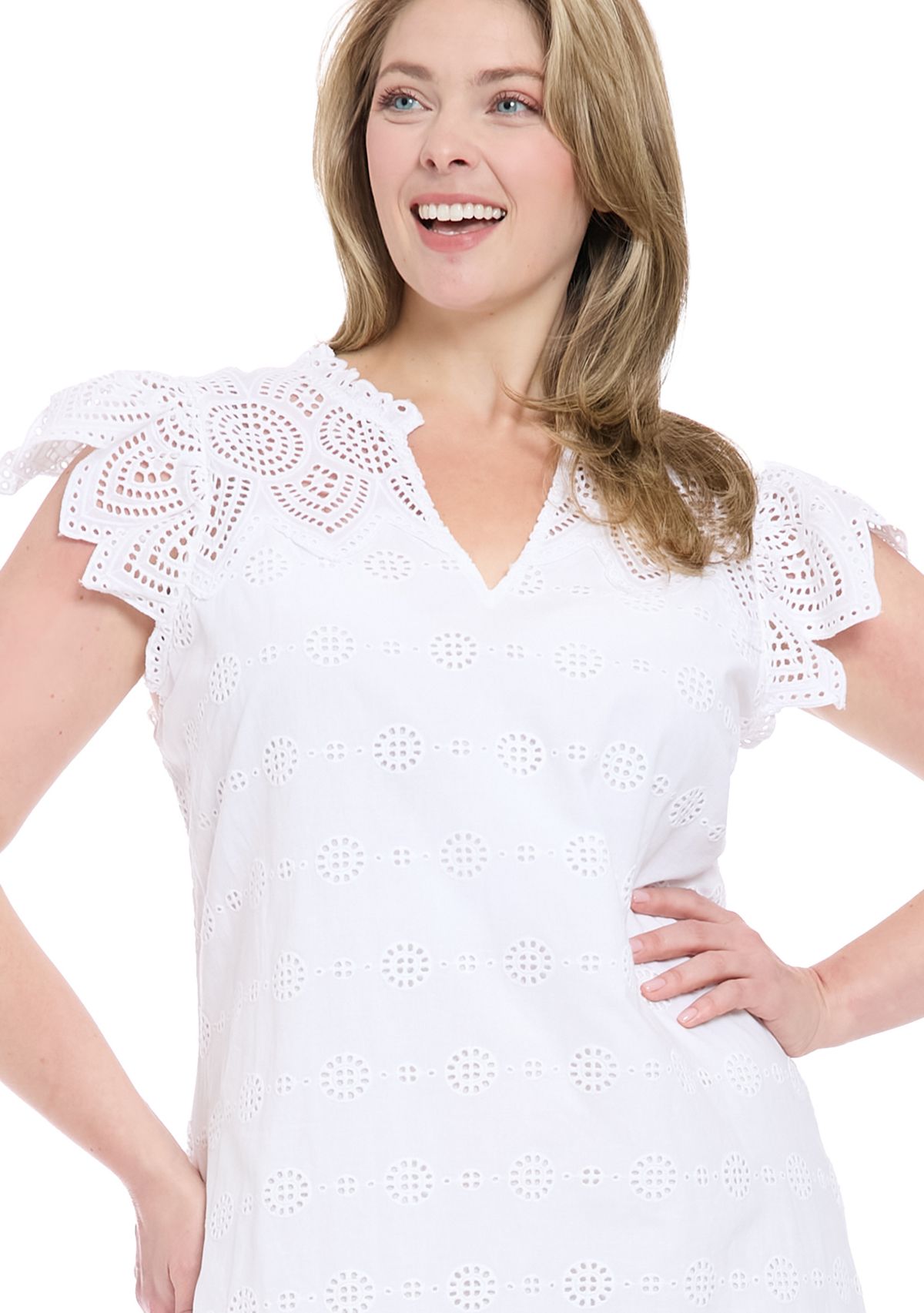 Plus Size Eyelet Lace A-Line Dress