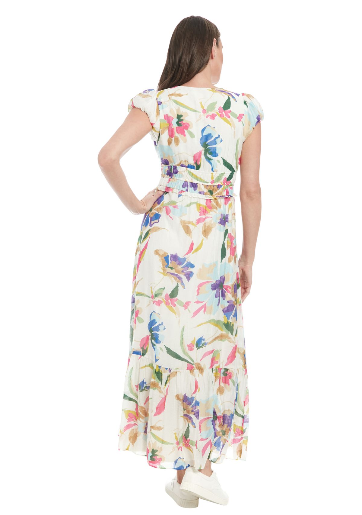 Womens V-Neck Floral Printed A-Line Maxi Dress