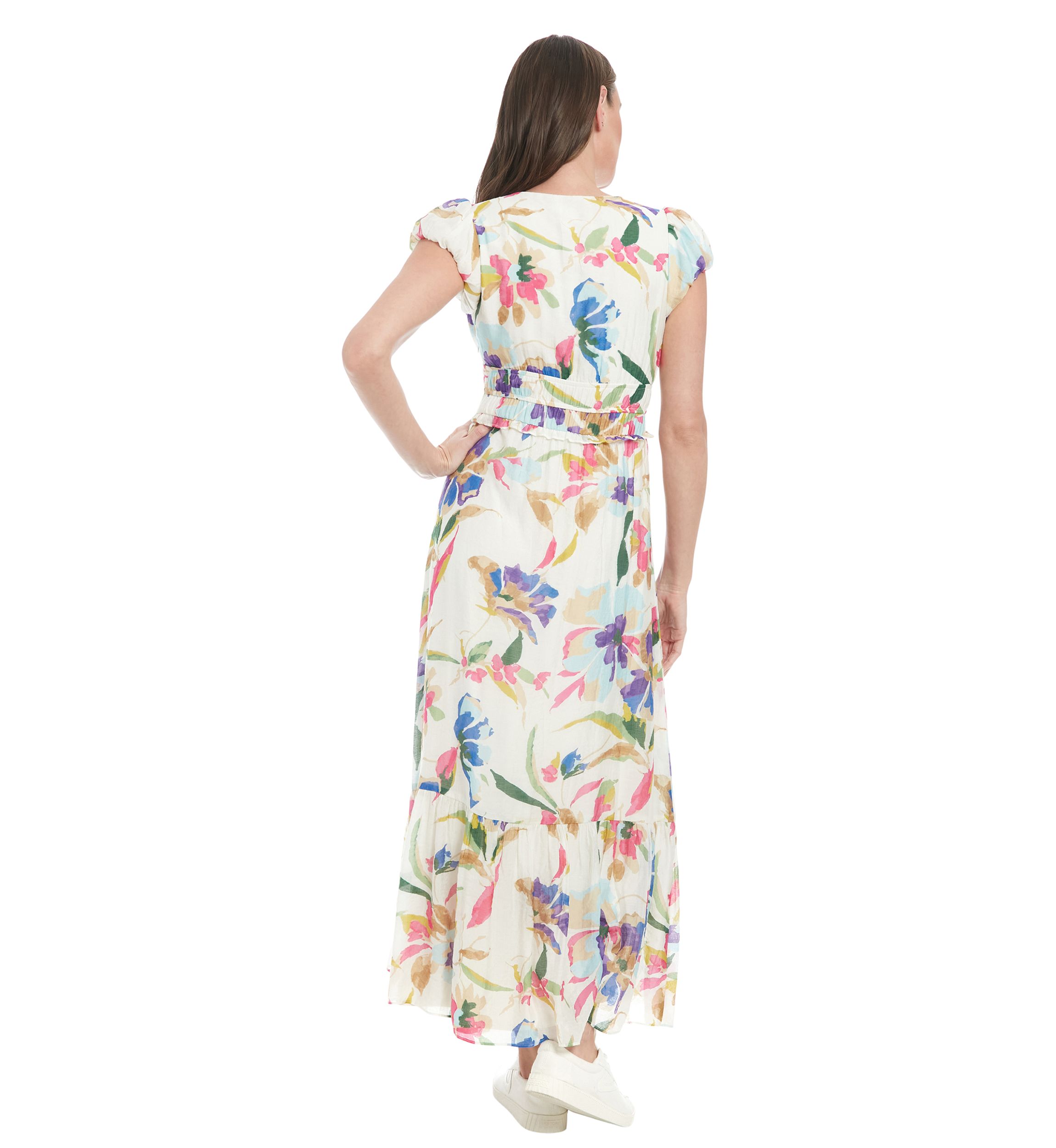 Womens V-Neck Floral Printed A-Line Maxi Dress