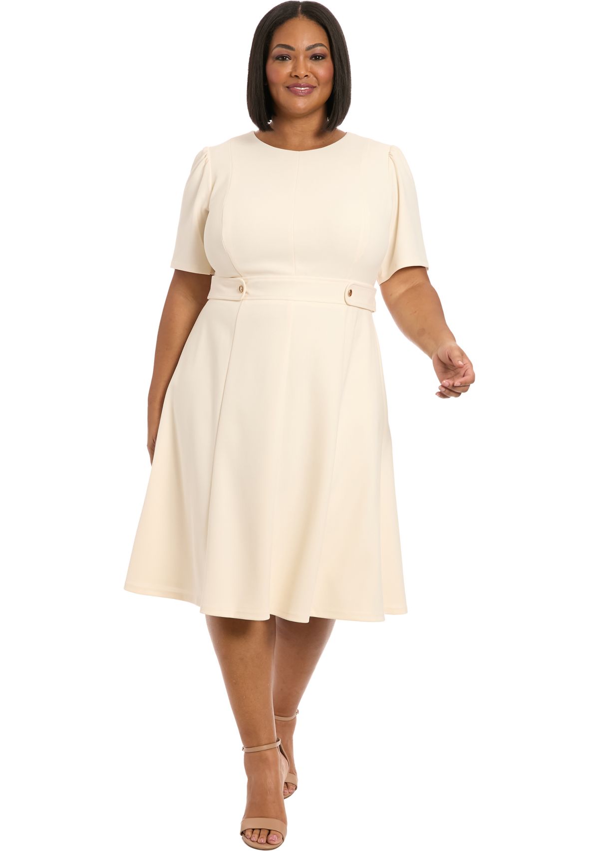 Plus Size London Times Solid Scuba Crew Dress