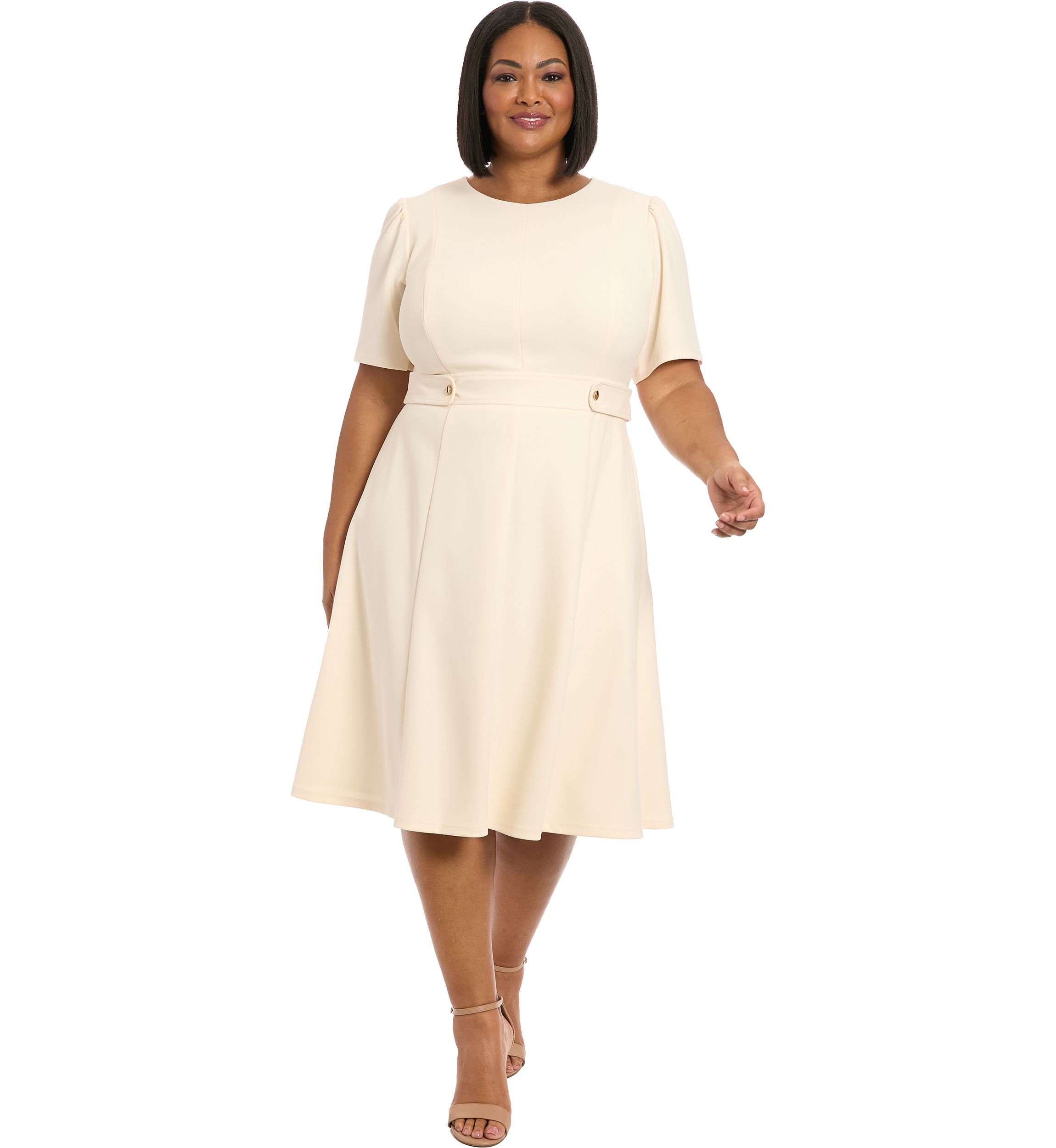 Plus Size London Times Solid Scuba Crew Dress