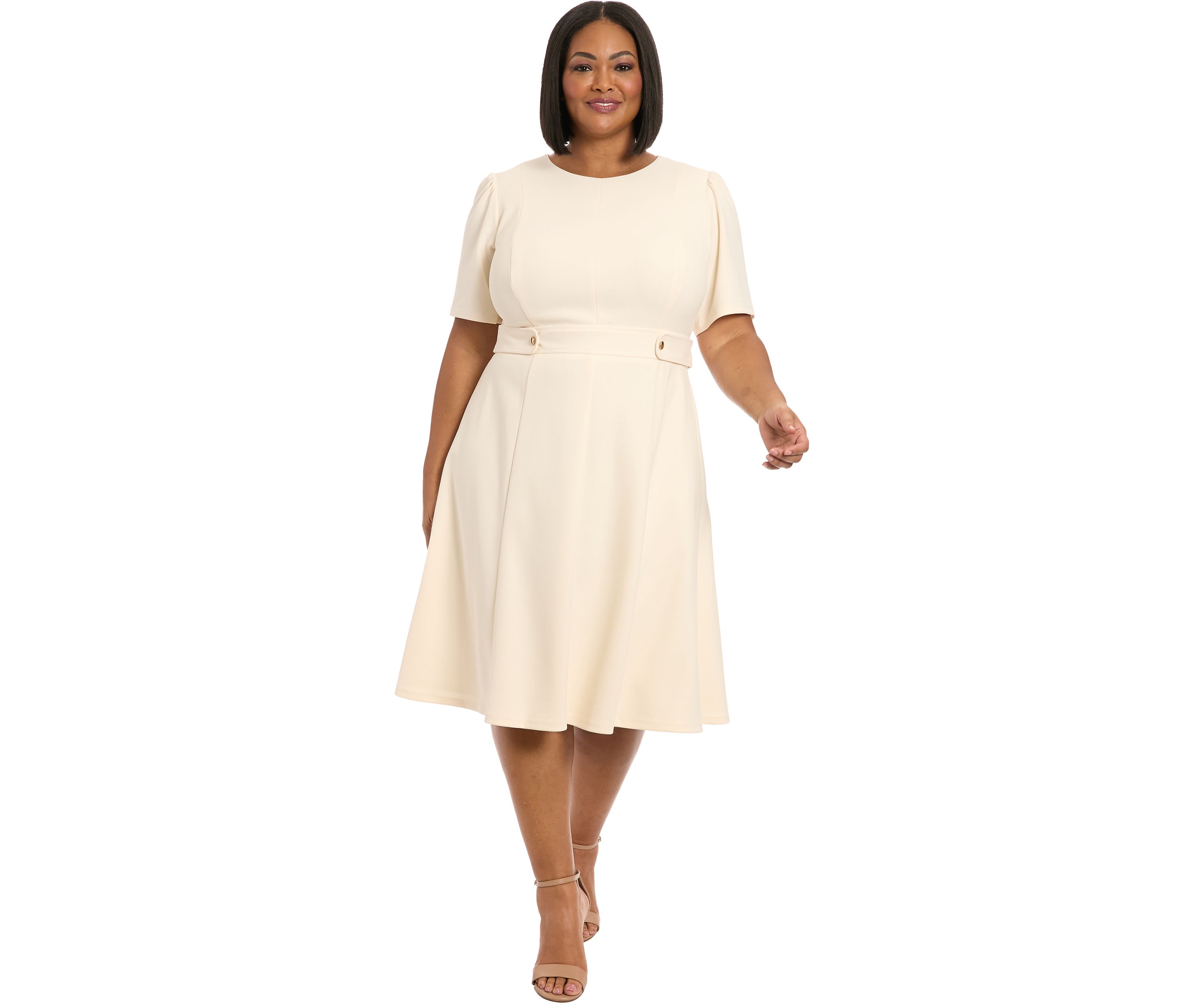 Plus Size London Times Solid Scuba Crew Dress