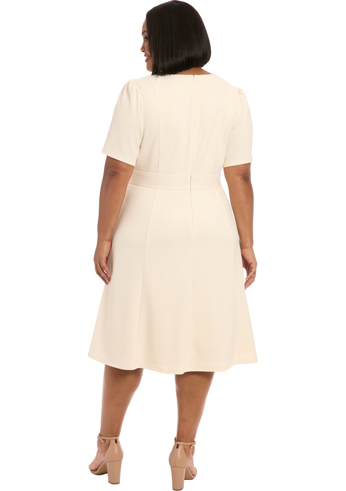 Plus Size London Times Solid Scuba Crew Dress