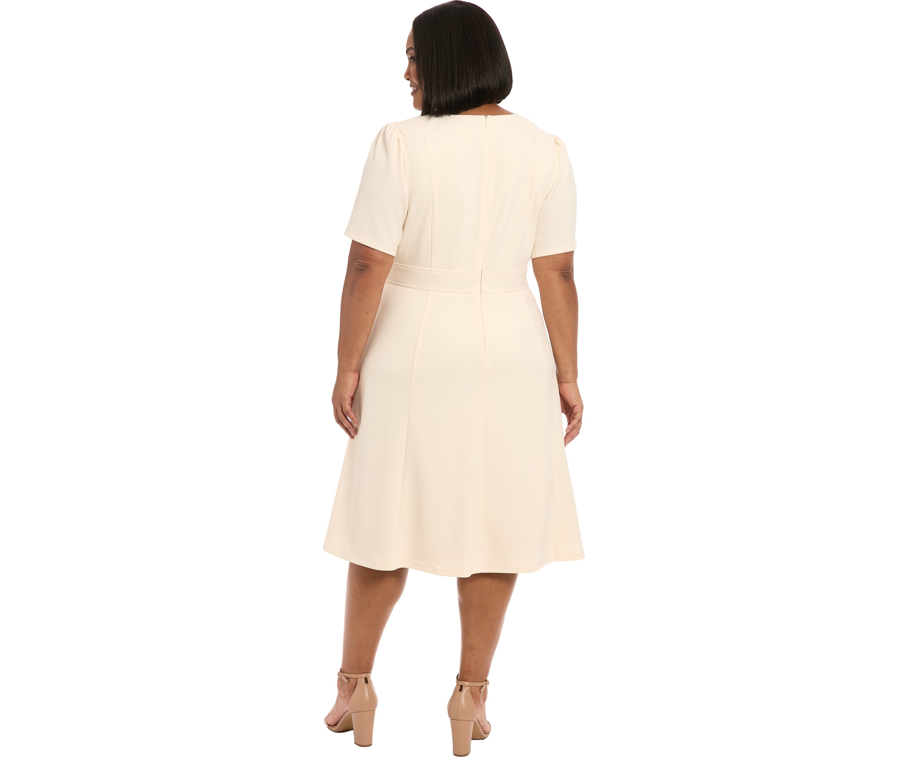 Plus Size London Times Solid Scuba Crew Dress