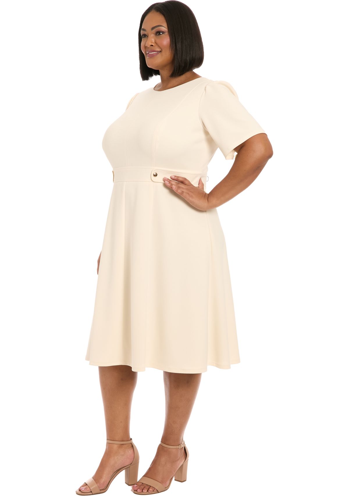 Plus Size London Times Solid Scuba Crew Dress