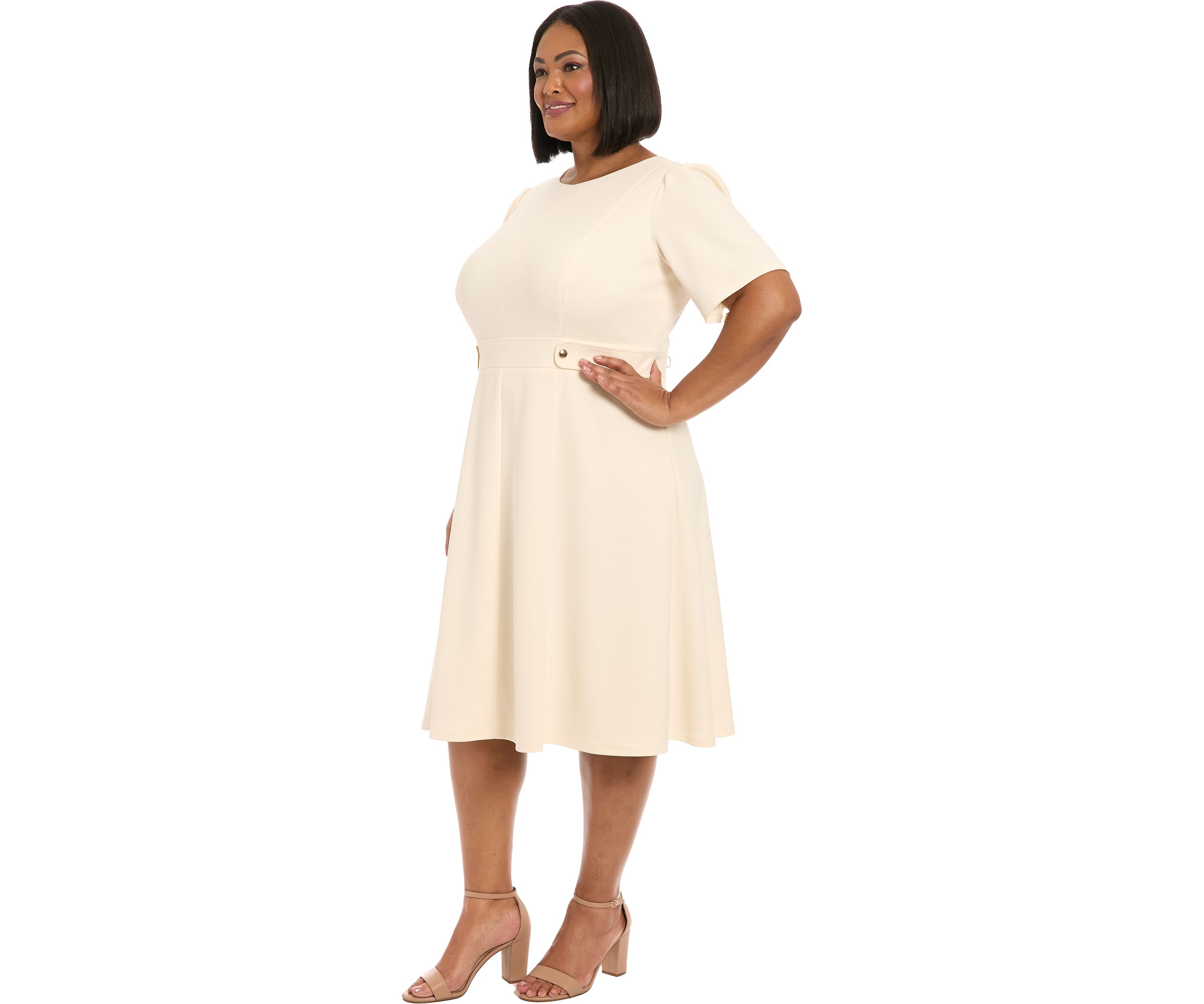 Plus Size London Times Solid Scuba Crew Dress