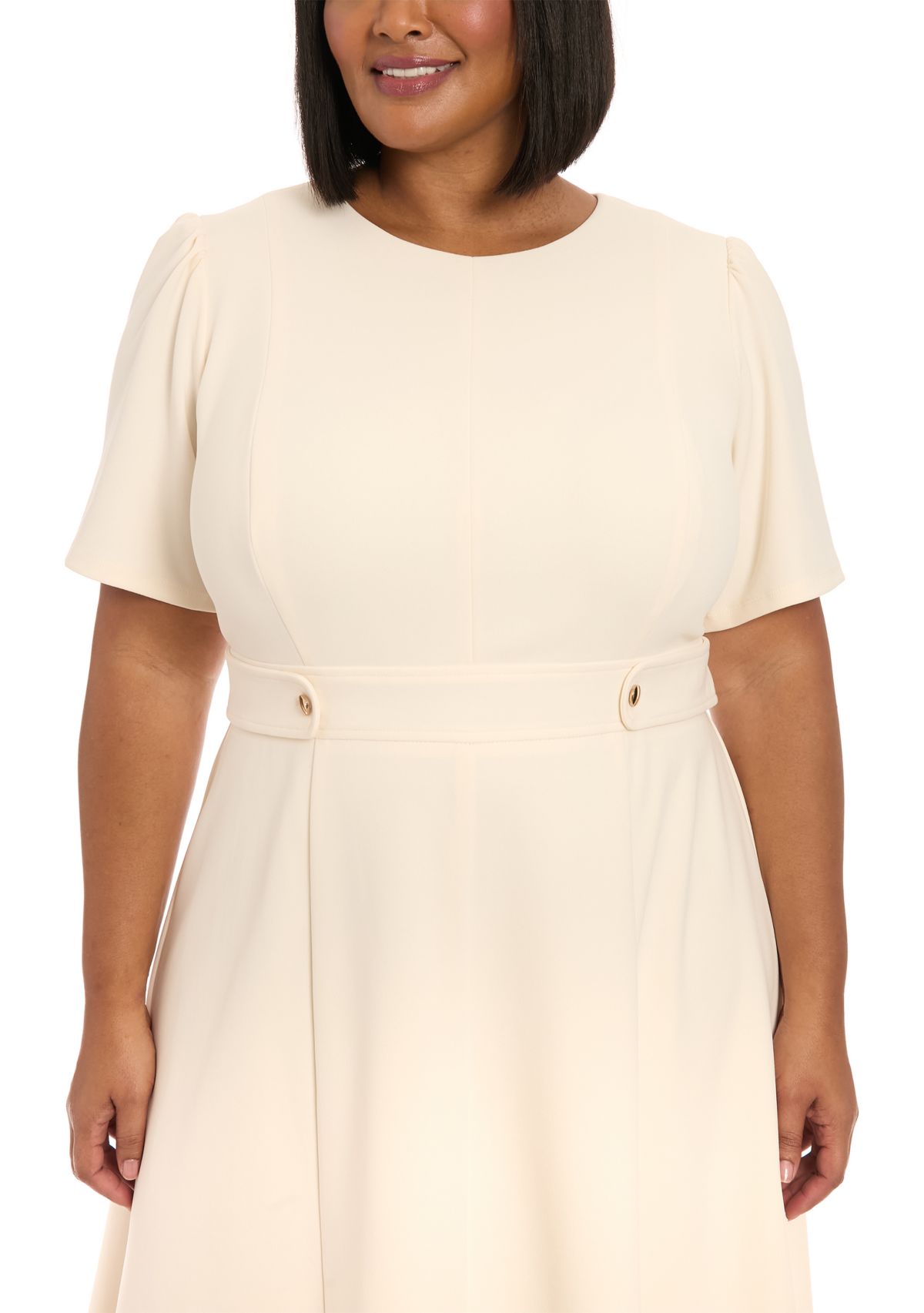 Plus Size London Times Solid Scuba Crew Dress
