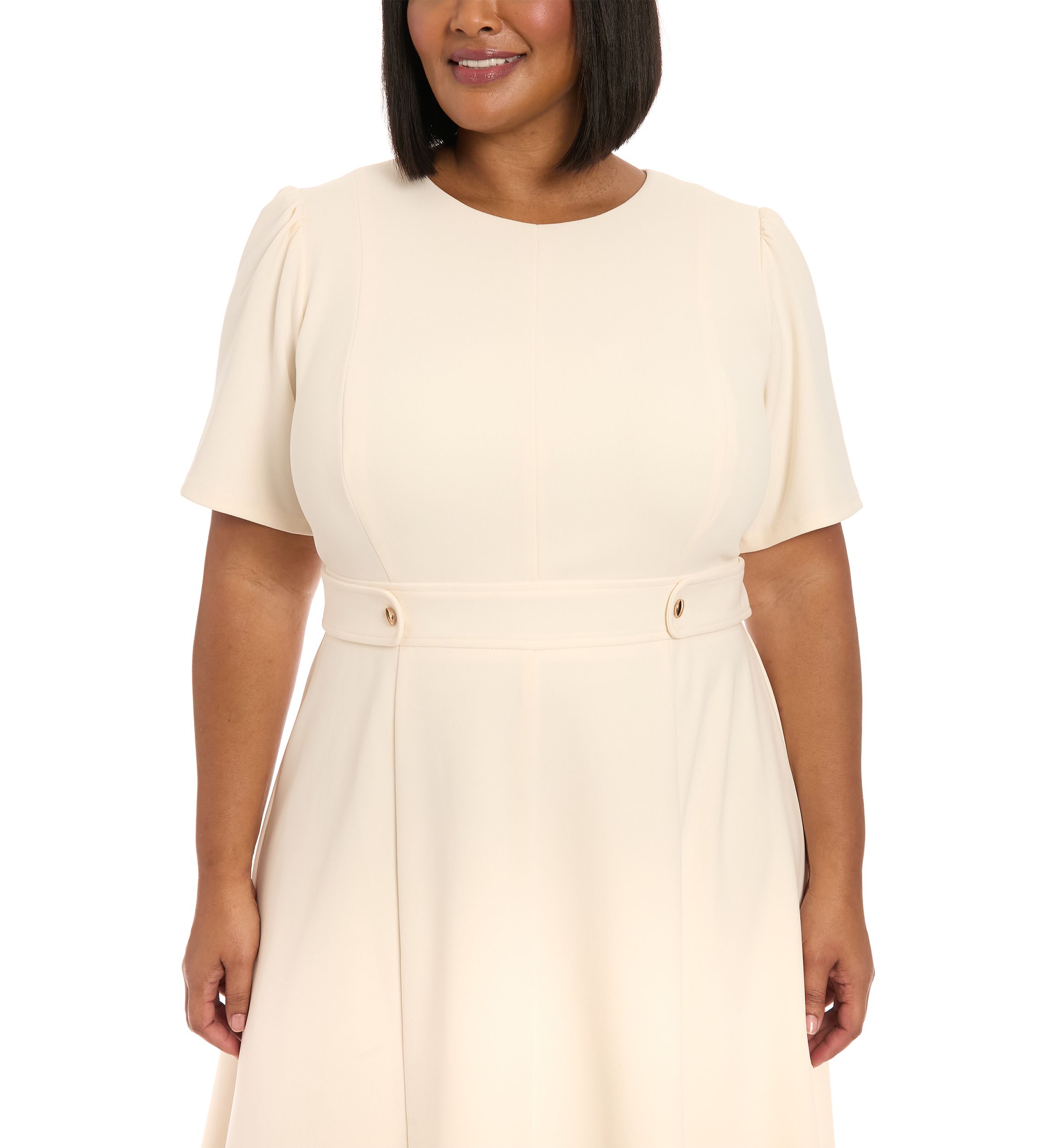 Plus Size London Times Solid Scuba Crew Dress