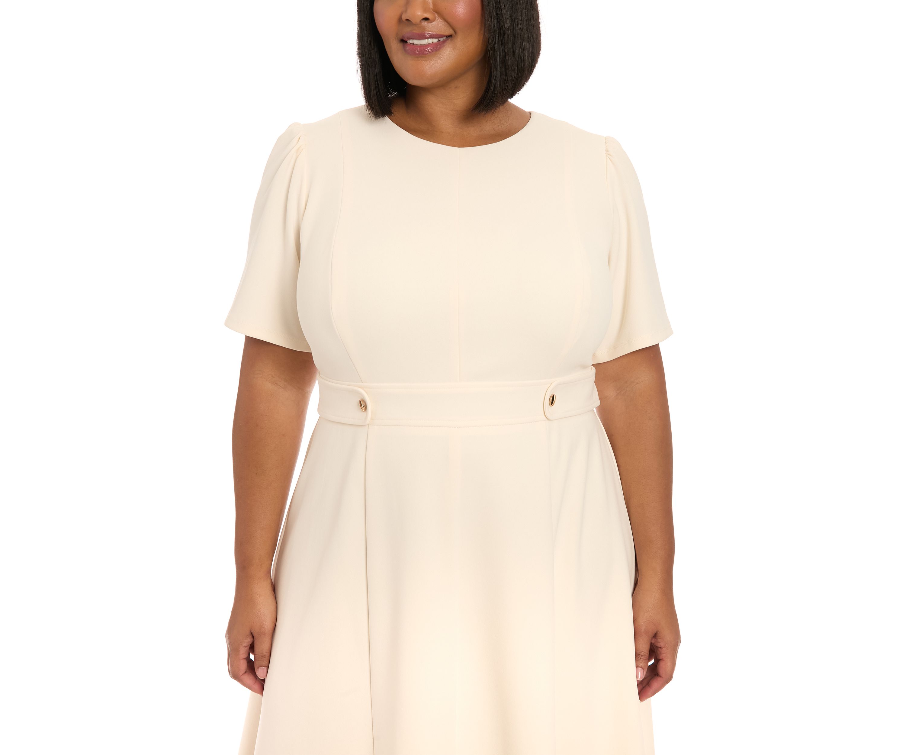 Plus Size London Times Solid Scuba Crew Dress