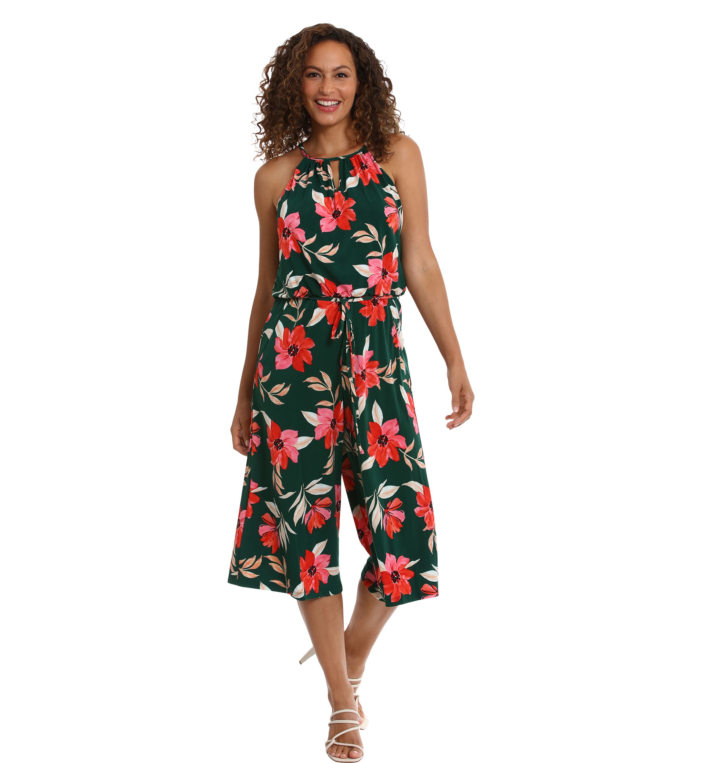 Womens Floral Printed Cropped Jumpsuit