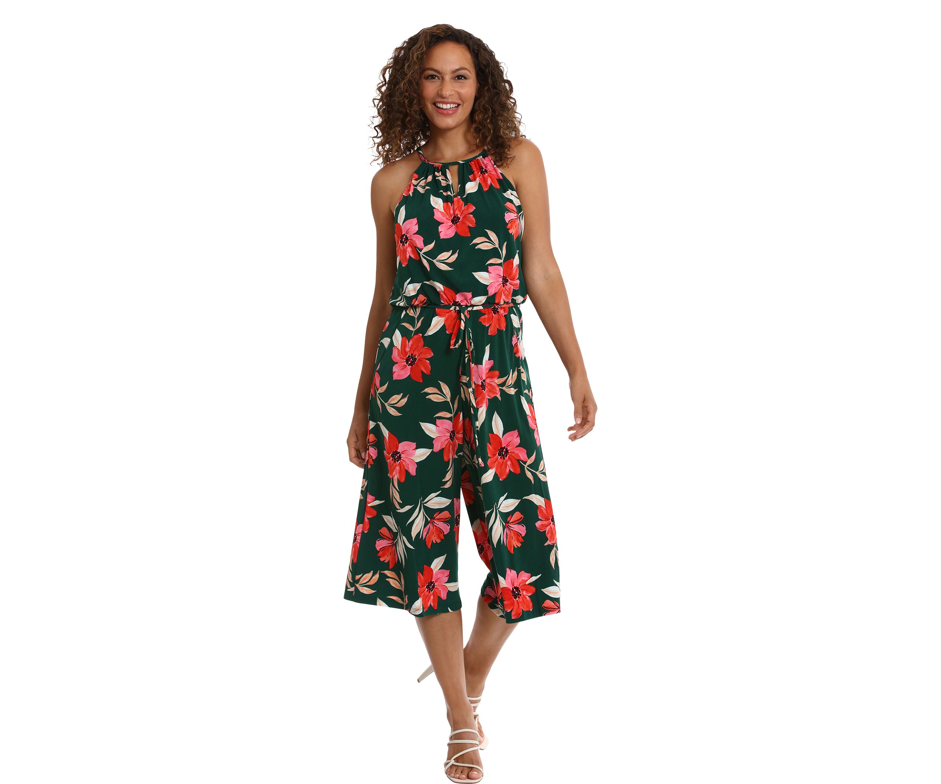 Womens Floral Printed Cropped Jumpsuit