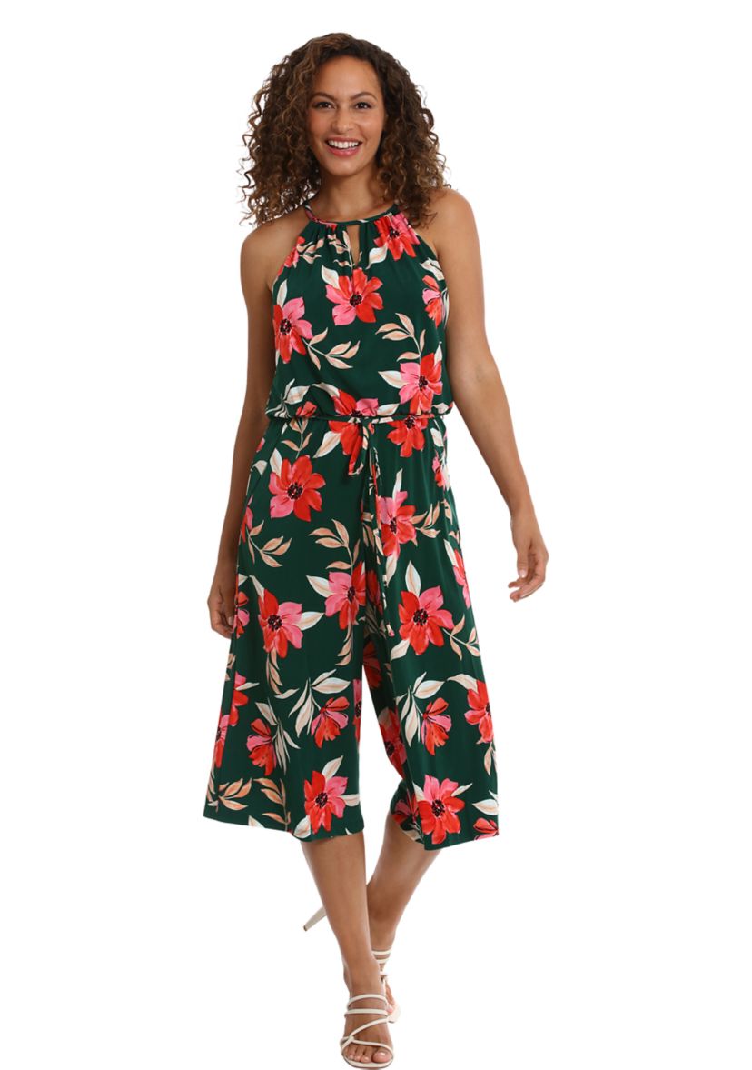 Womens Floral Printed Cropped Jumpsuit