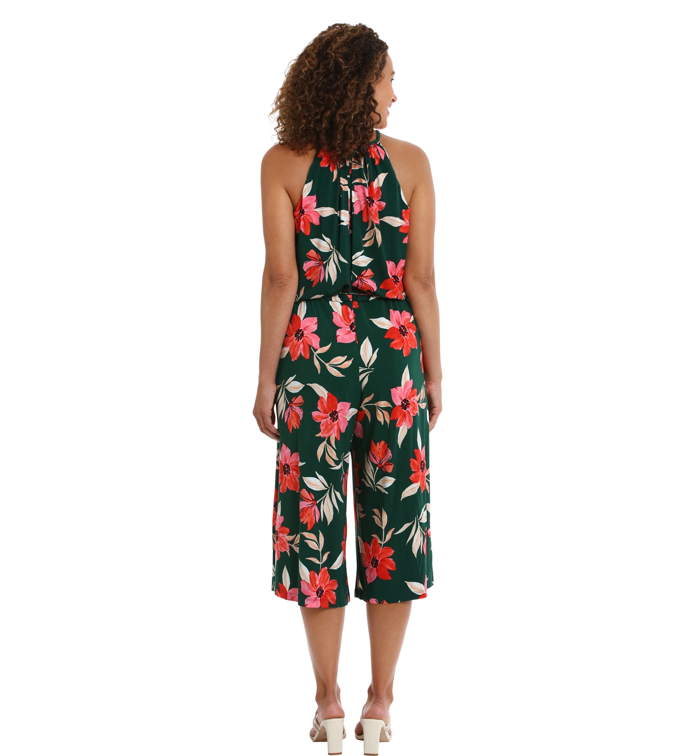 Womens Floral Printed Cropped Jumpsuit